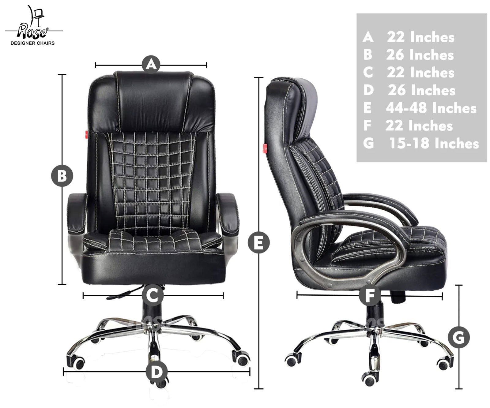 ROSE® Eleganz Leatherette Executive High Back Chair (Black)