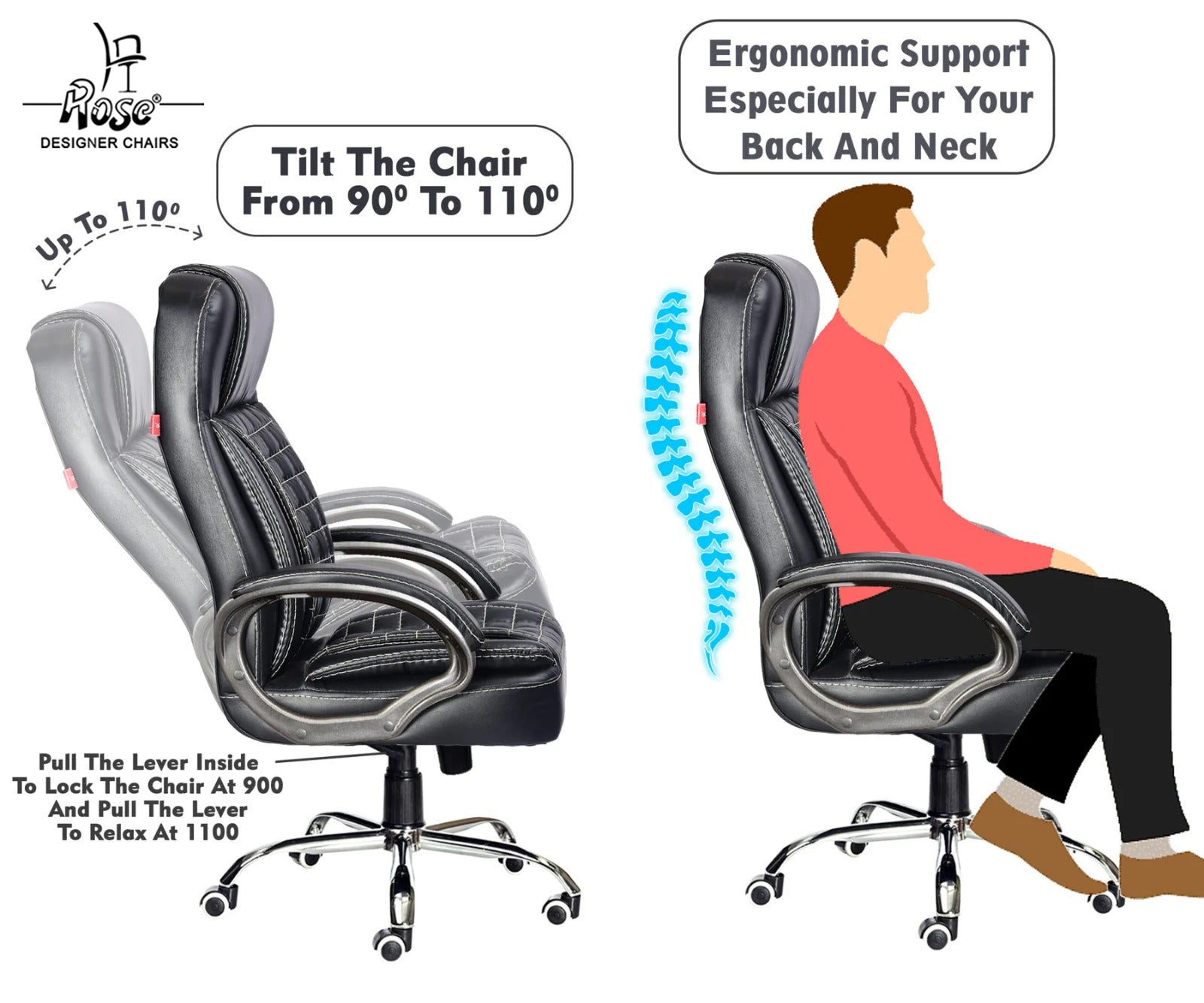ROSE® Eleganz Leatherette Executive High Back Chair (Black)