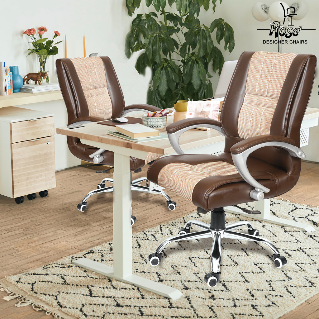 ROSE® Valencia Leatherette & Jute Executive Mid Back Revolving Office Chair