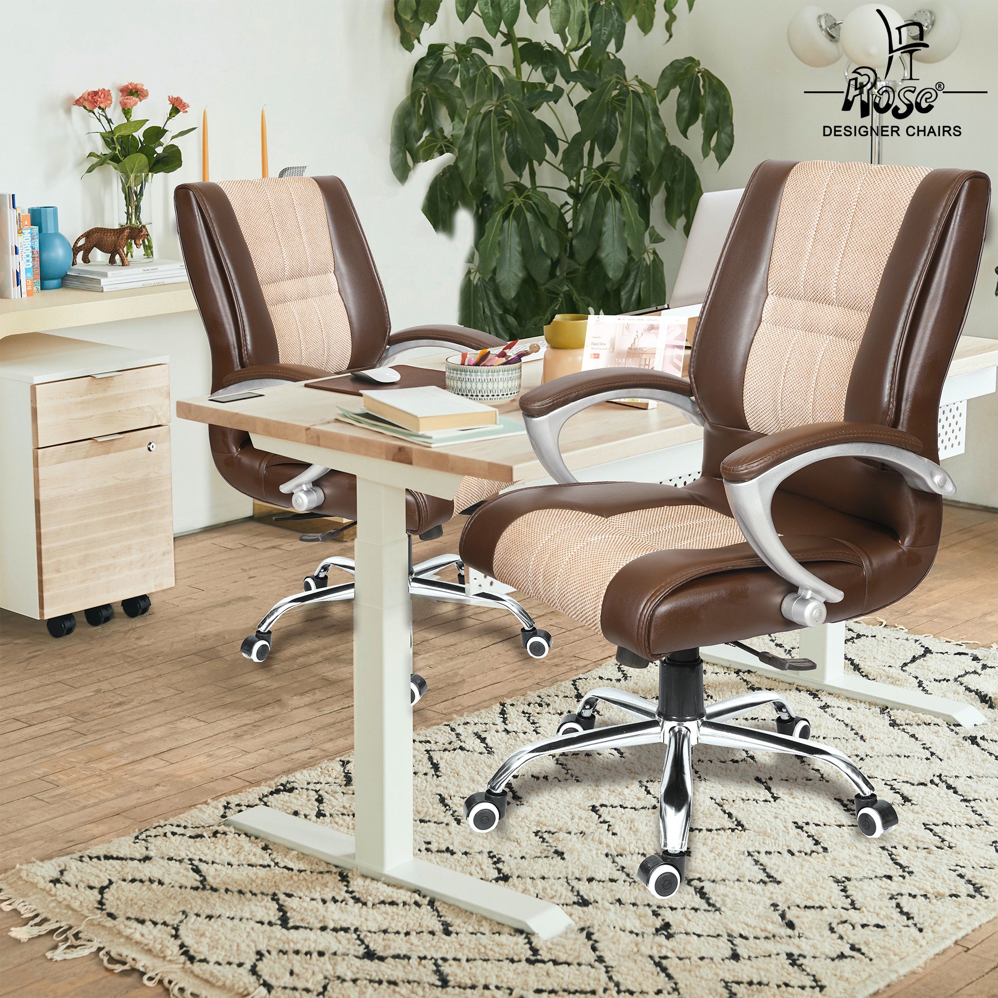 ROSE® Valencia Leatherette & Jute Executive Mid Back Revolving Office Chair
