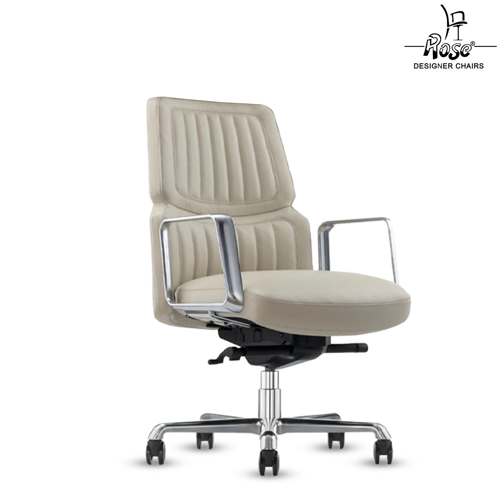 Rose Dhaka Luxurious Mid Back Chair (White)