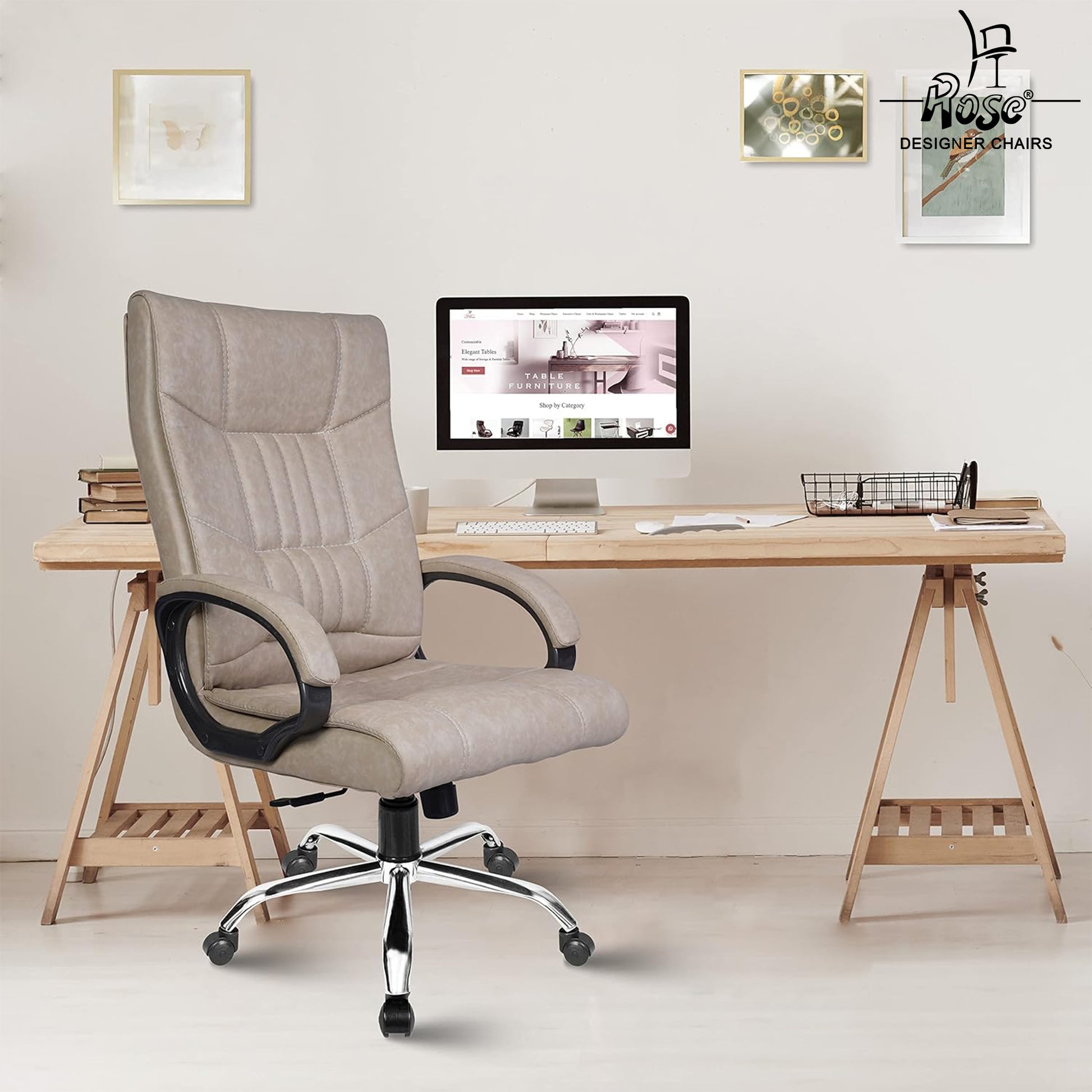 ROSE®Lio Leatherette Executive High Back Chair(Ivory)