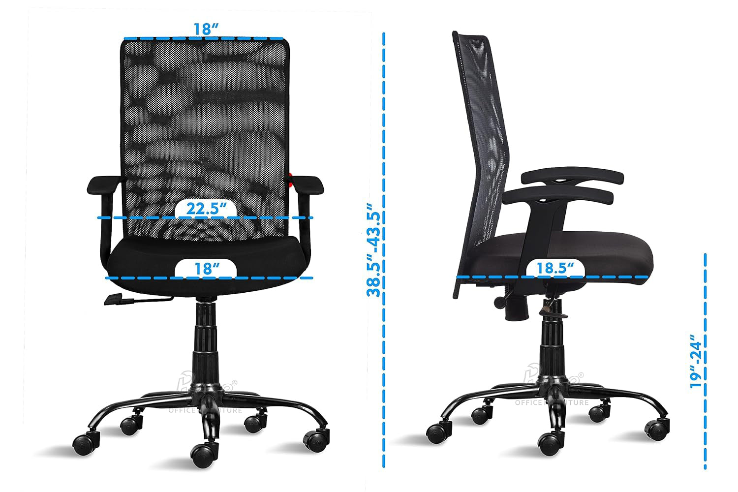 ROSE® Jack Mesh Mid-Back Ergonomic Office Chair (Black)