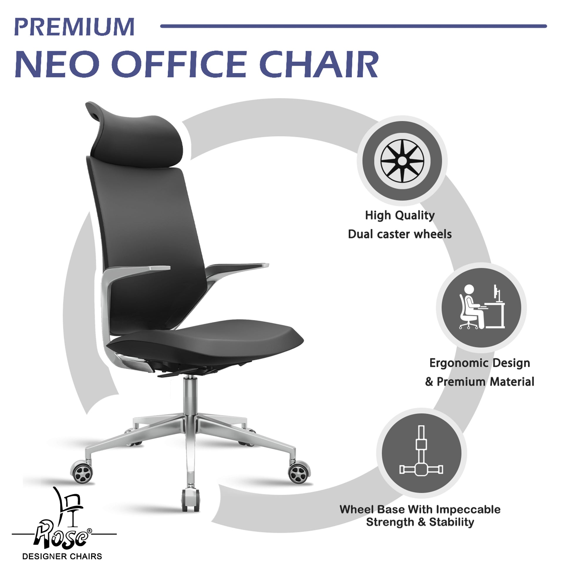 ROSE® Pablo High Back Office & Home Chair (Black (PU Leatherette)