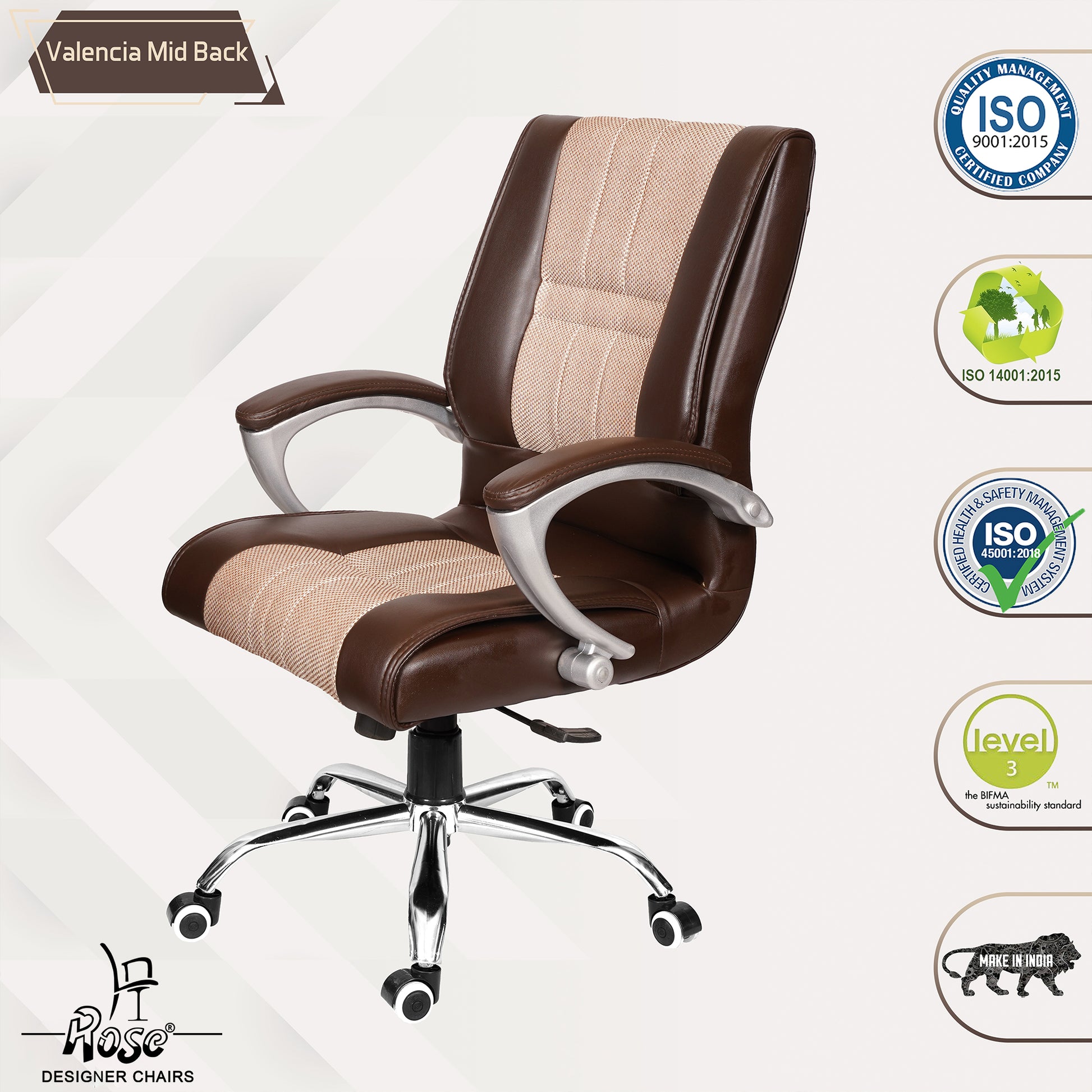 ROSE® Valencia Leatherette & Jute Executive Mid Back Revolving Office Chair
