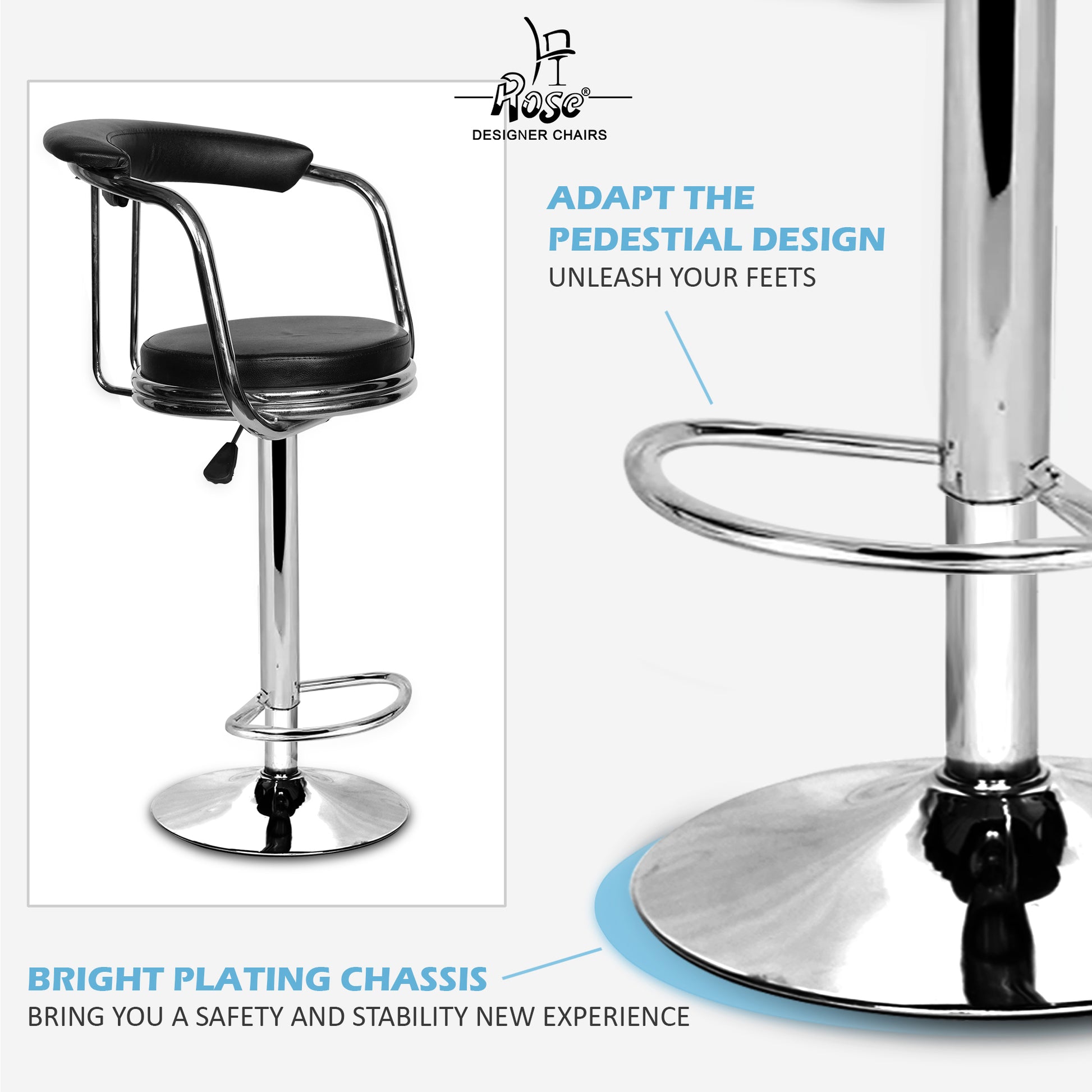 Rose® Kiya BarStool Height Adjustable & Revolving Bar Stool/Kitchen Chair (Black)