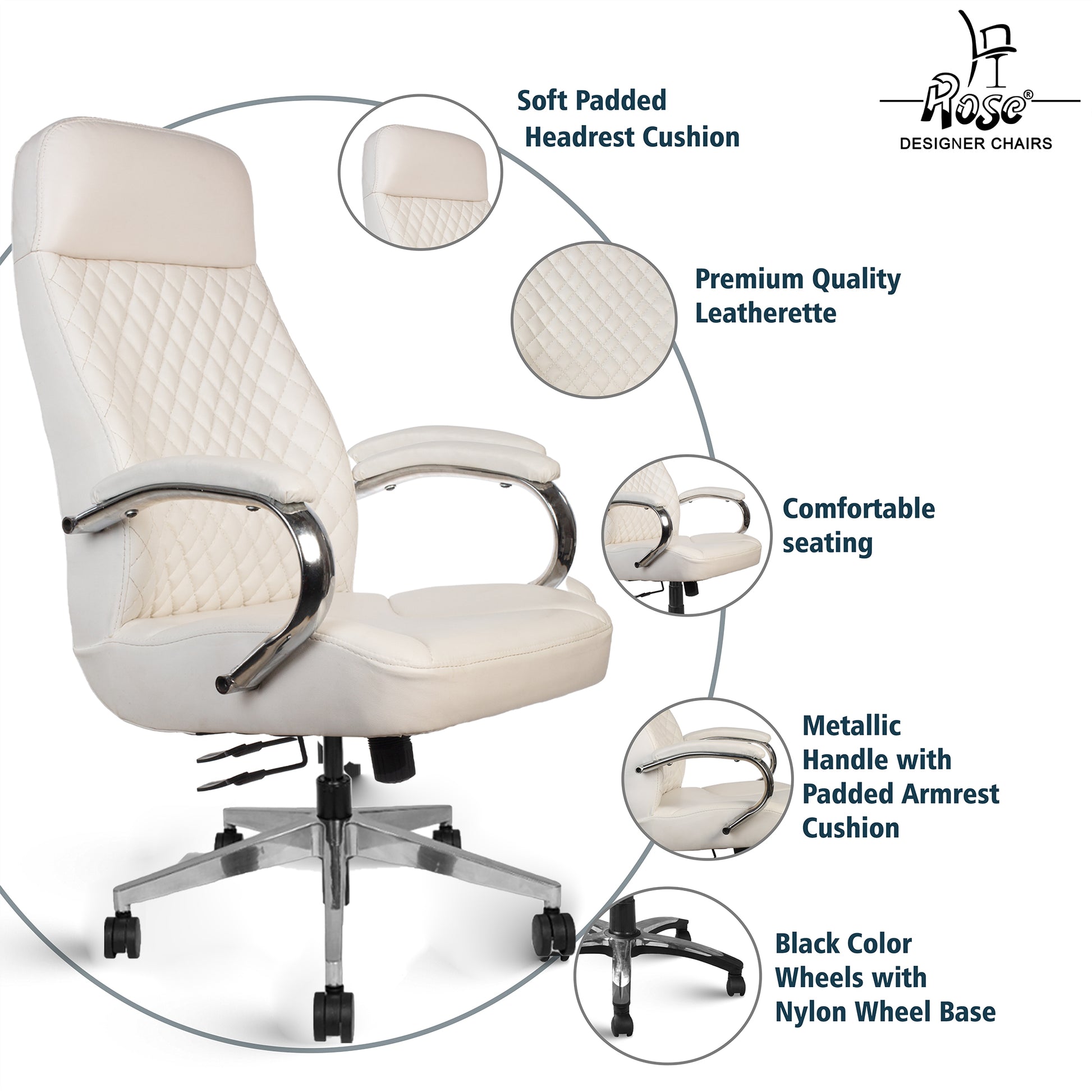 Ergonomic Office White Leather Executive Office Chair White