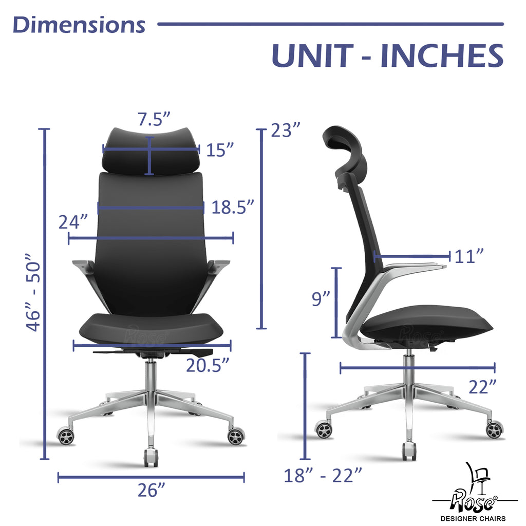 ROSE® Pablo High Back Office & Home Chair (Black (PU Leatherette)
