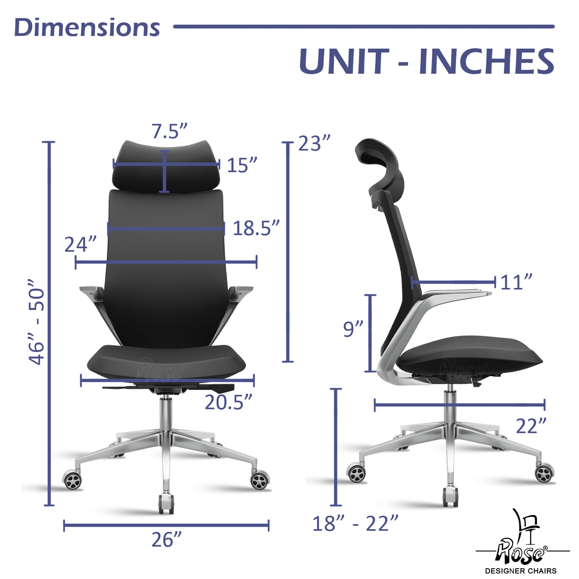 ROSE® Pablo High Back Office & Home Chair (Black (PU Leatherette)