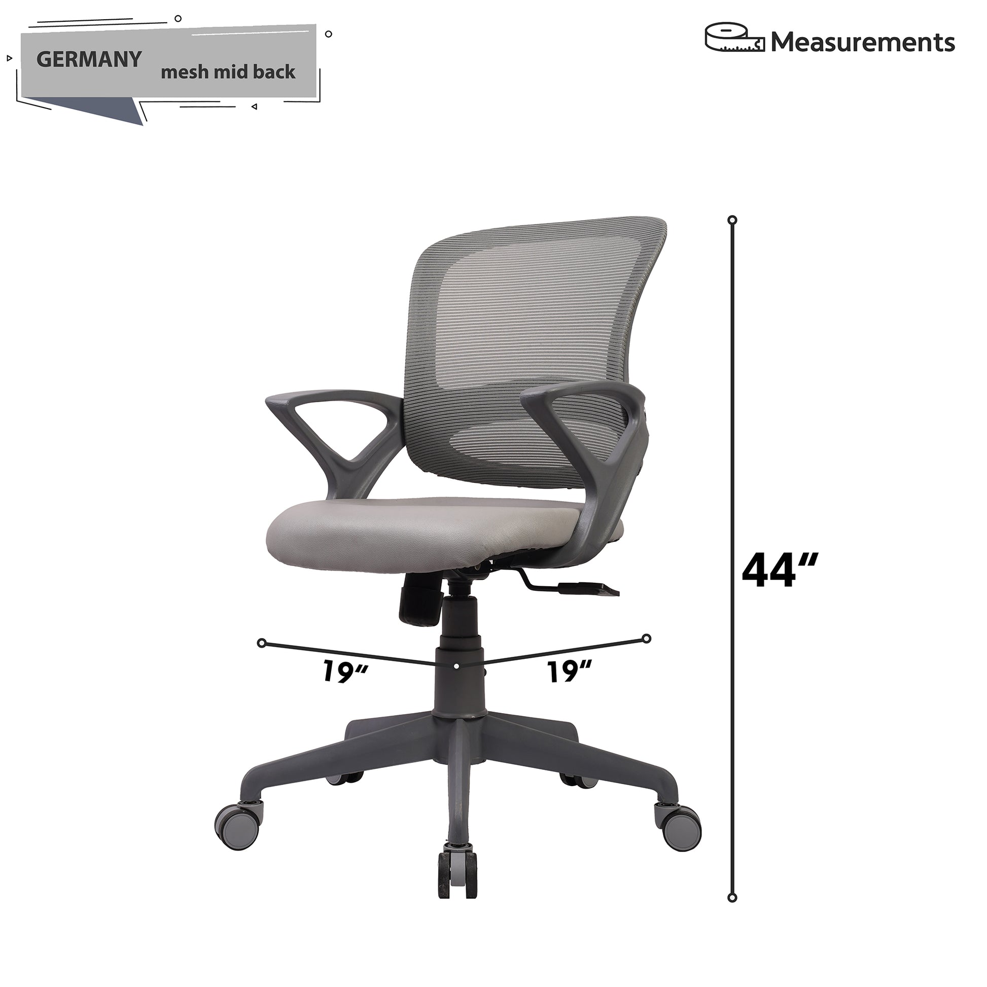 ROSE® Germany Mesh Mid-Back Ergonomic Office Chair  (Grey)