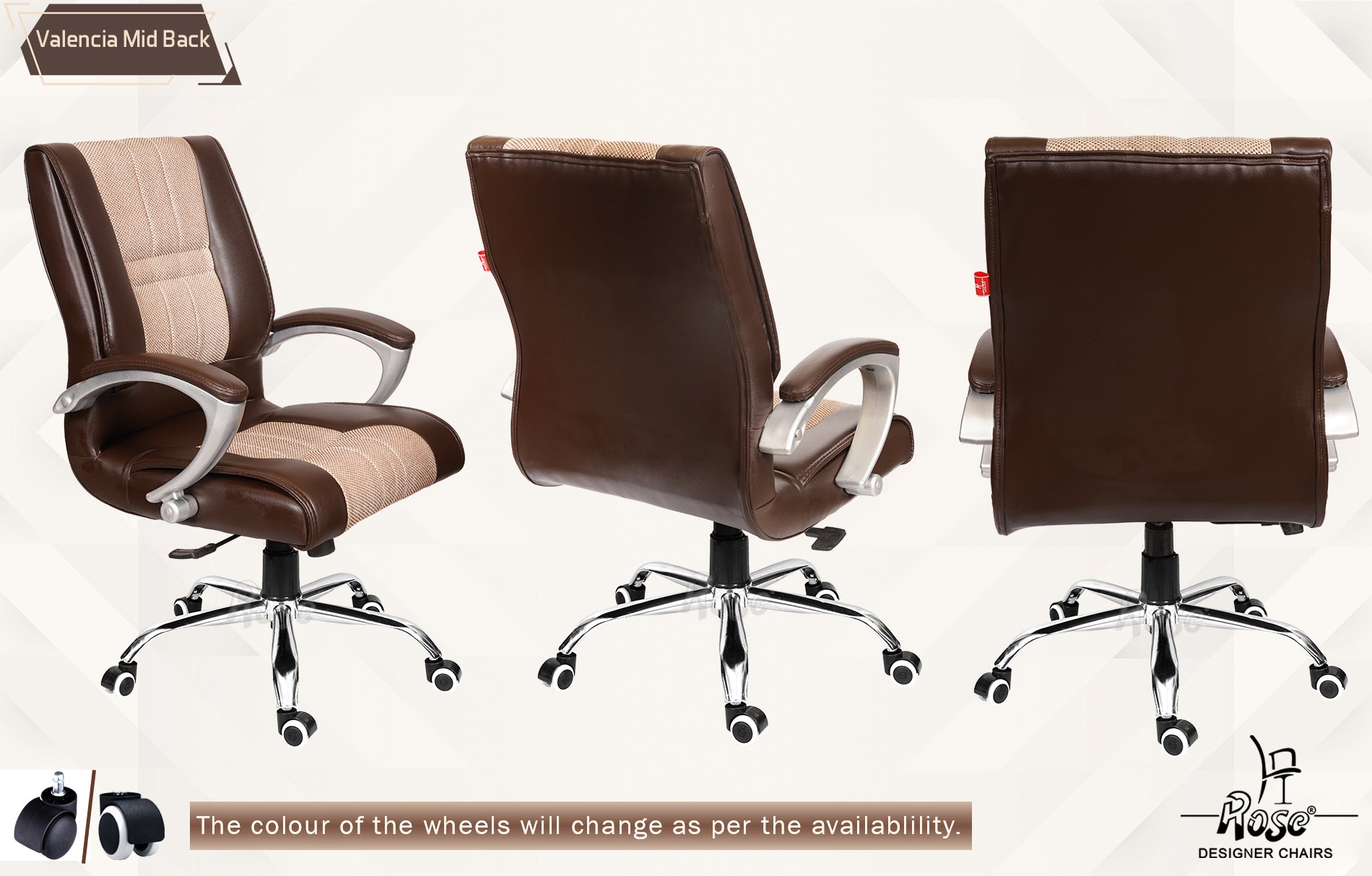 ROSE® Valencia Leatherette & Jute Executive Mid Back Revolving Office Chair