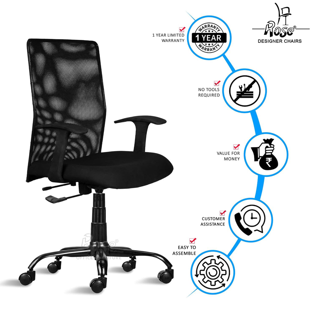 ROSE® Jack Mesh Mid-Back Ergonomic Office Chair (Black)