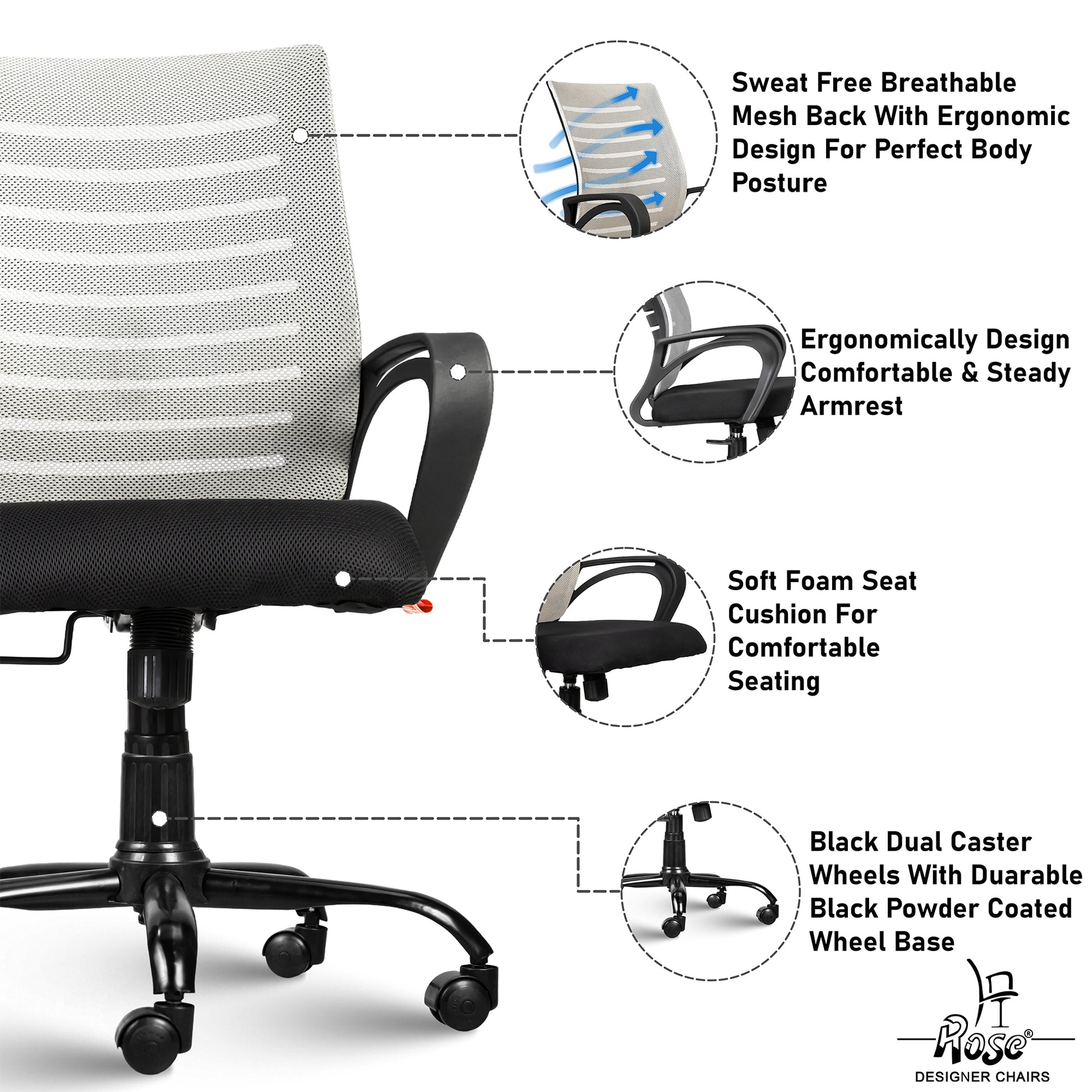 ROSE® Mesh Mid-Back chair (Elite)