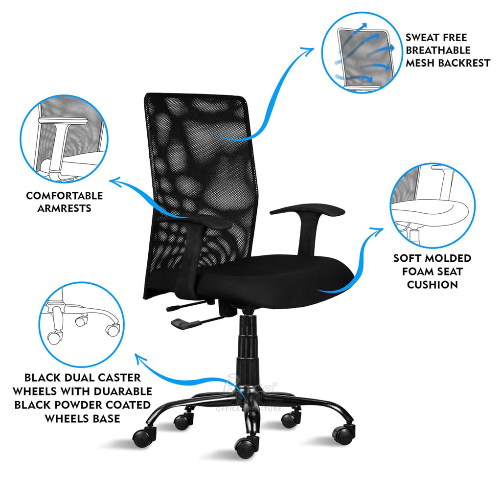 ROSE® Jack Mesh Mid-Back Ergonomic Office Chair (Black)