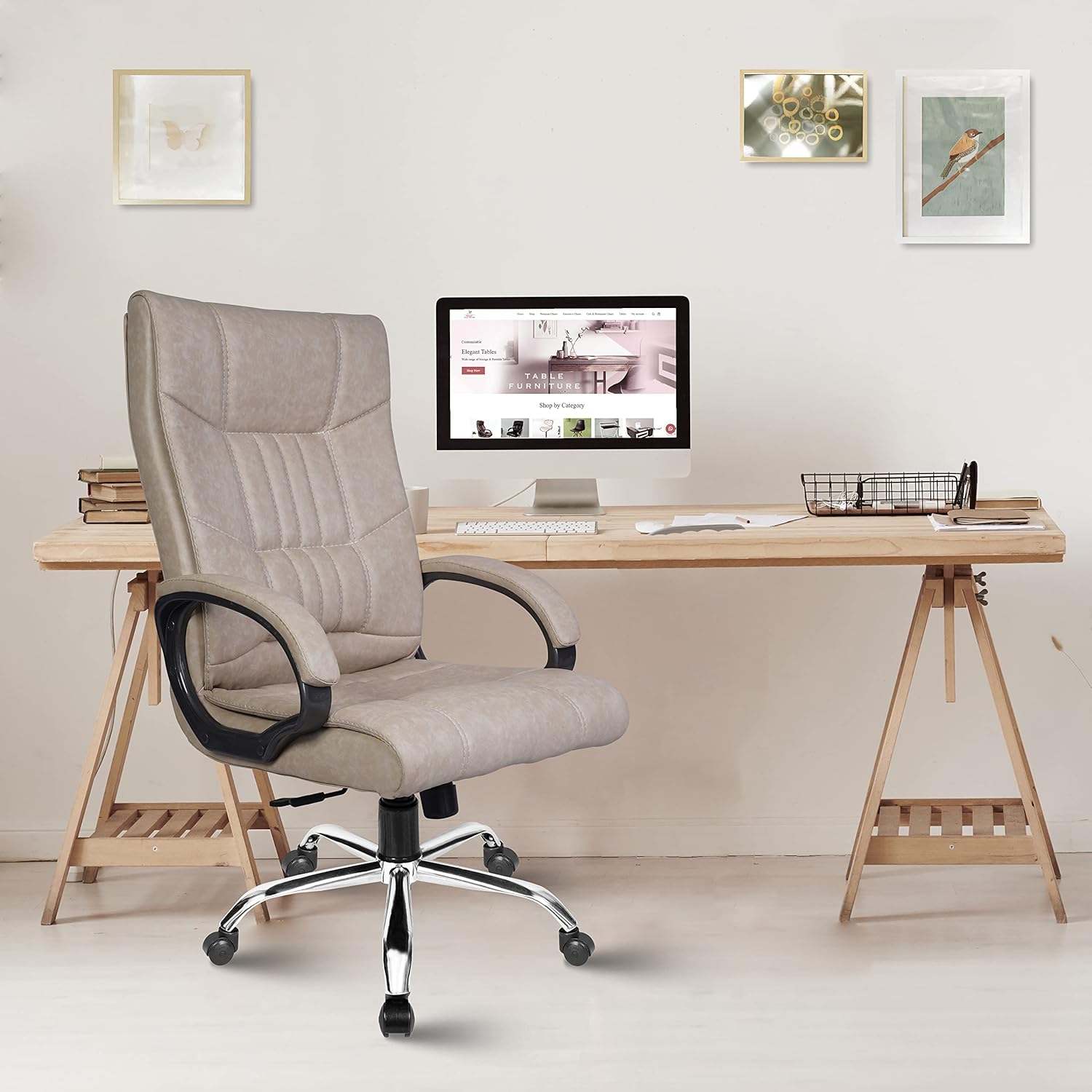 ROSE®Lio Leatherette Executive High Back Chair(Ivory)