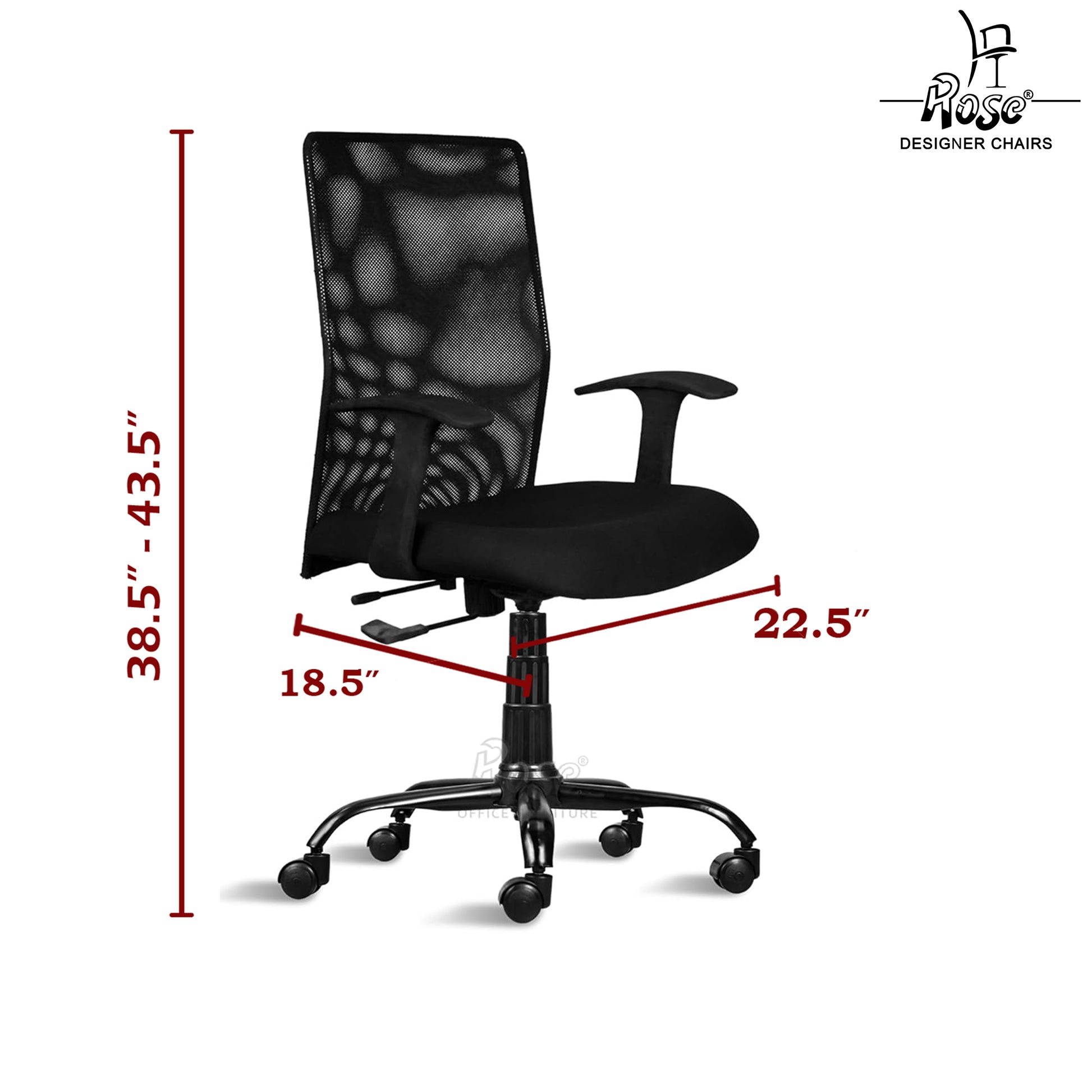 ROSE® Jack Mesh Mid-Back Ergonomic Office Chair (Black)