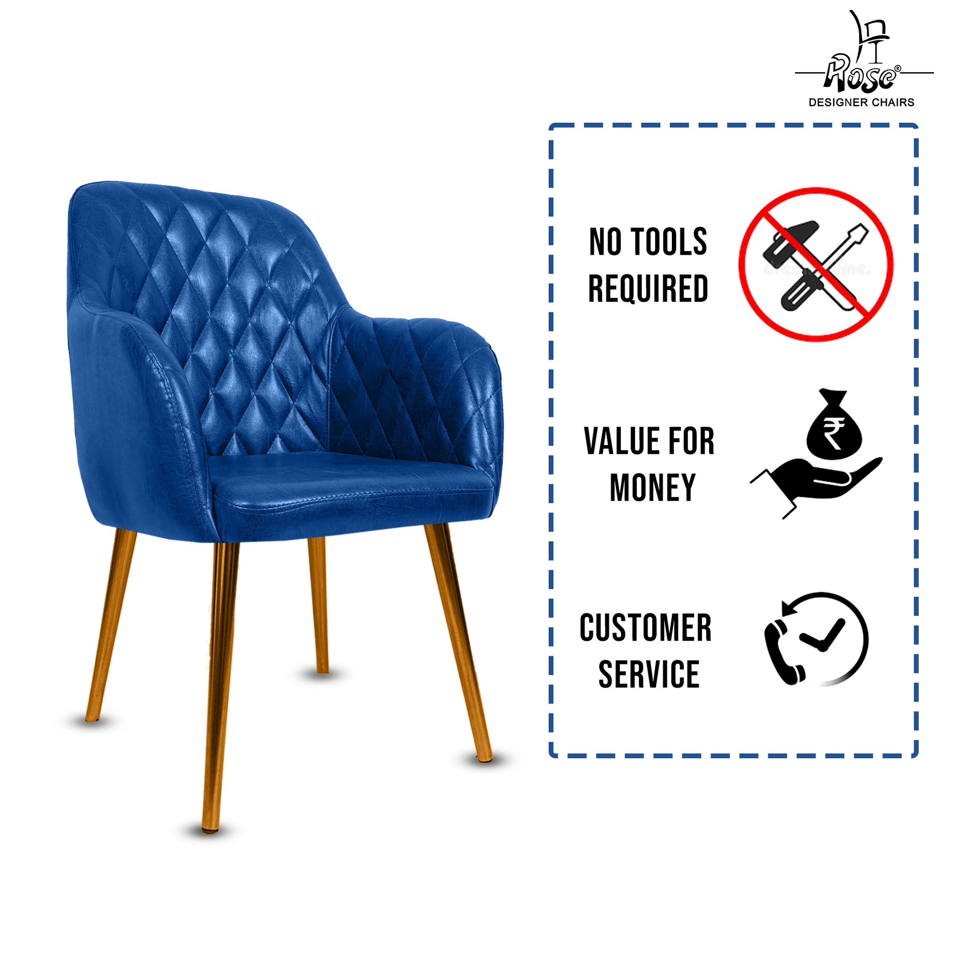 ROSE® Nova Dining Chair | Accent Chair for Living Room with Gold Legs and Copper Legs