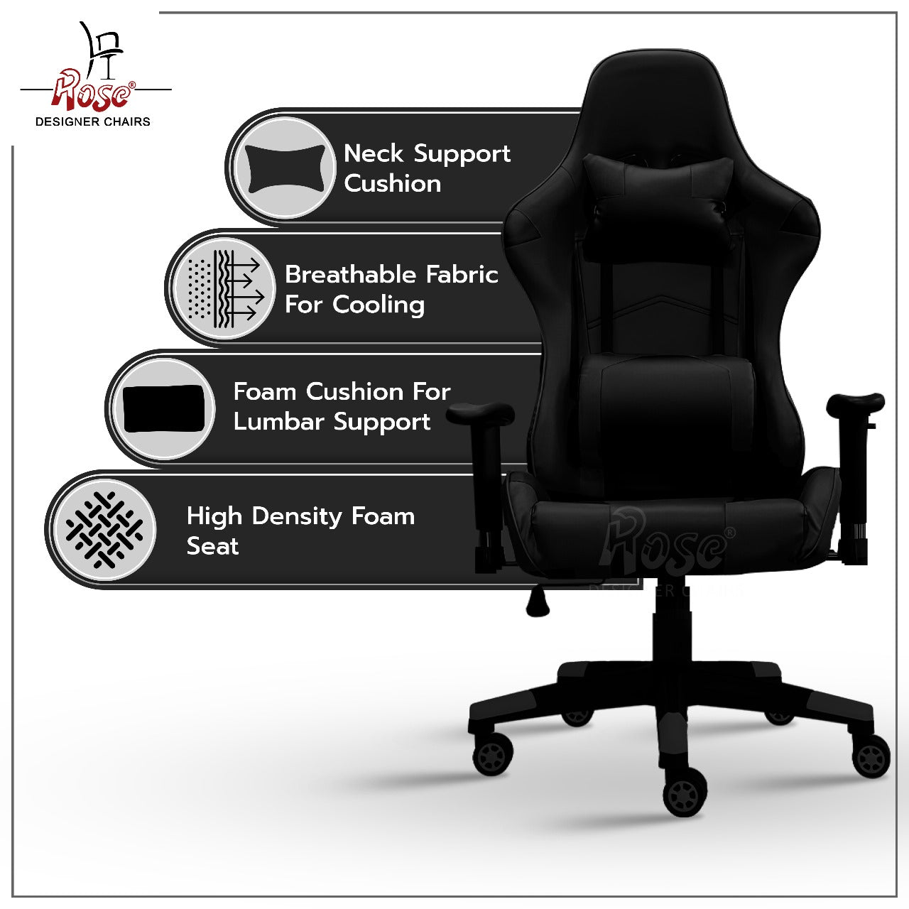 ROSE® Up Gaming with Multi-Functional Ergonomic Gaming Chair (Black)