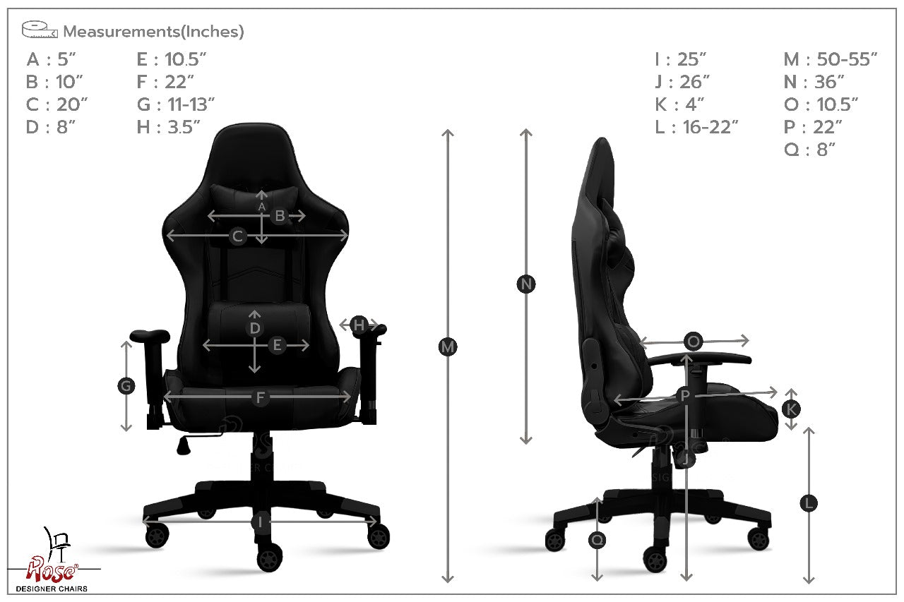 ROSE® Up Gaming with Multi-Functional Ergonomic Gaming Chair (Black)