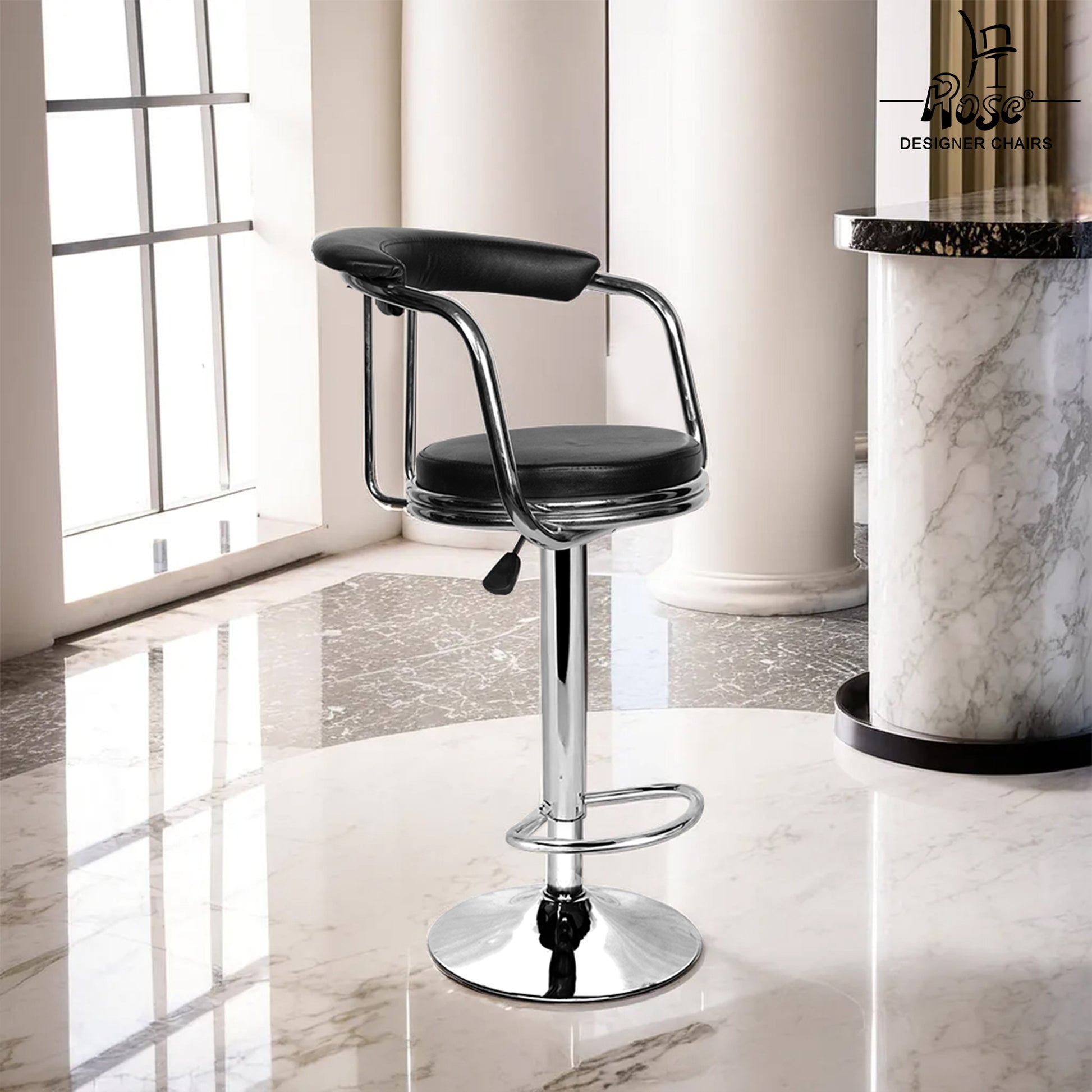 Rose® Kiya BarStool Height Adjustable & Revolving Bar Stool/Kitchen Chair (Black)