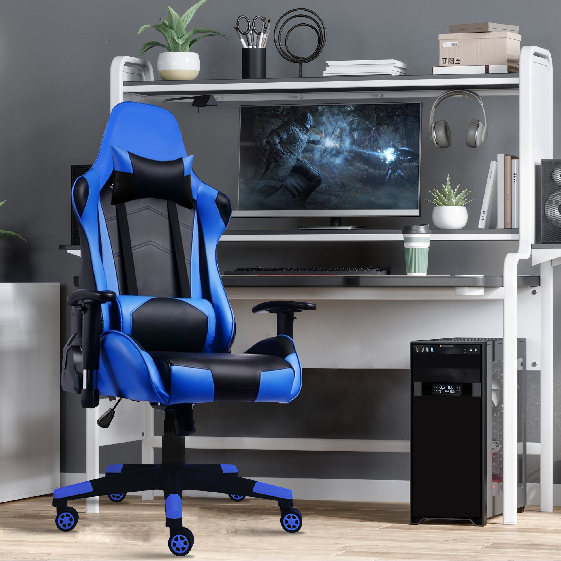 ROSE® Up Gaming with Multi-Functional Ergonomic Gaming Chair (Blue)