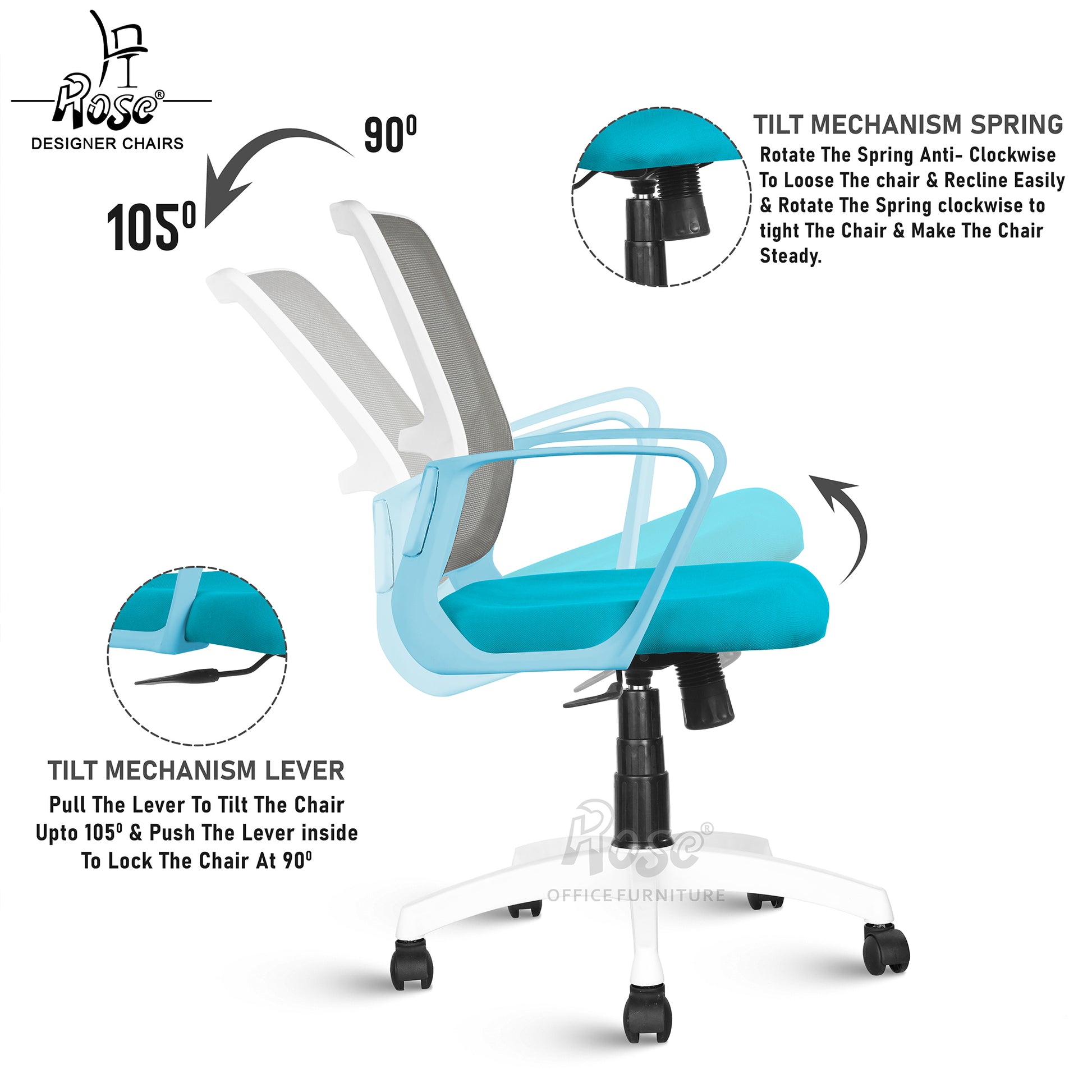 ROSE® Elanzo Mesh Mid-Back Ergonomic Office Chair