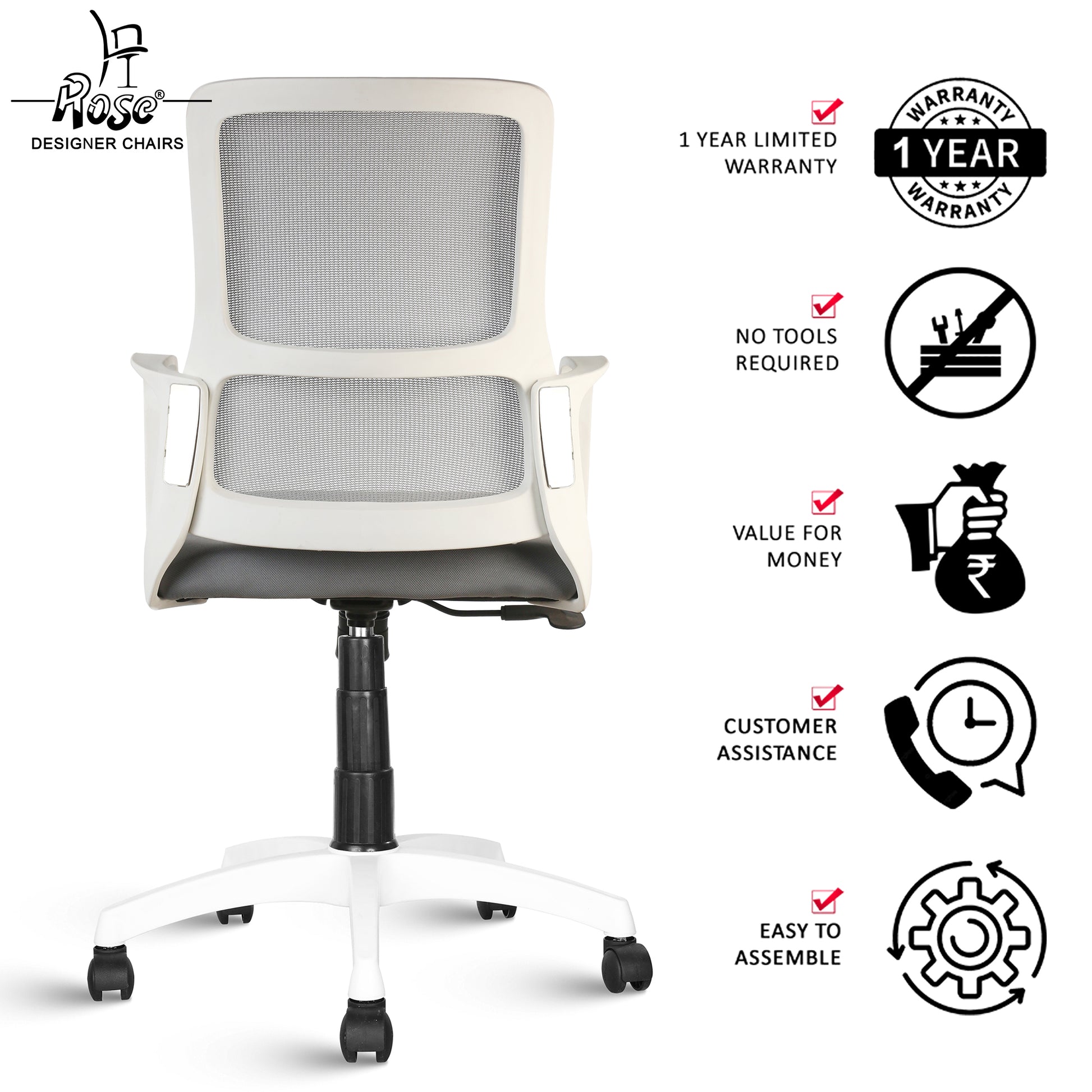 ROSE® Elanzo Mesh Mid-Back Ergonomic Office Chair