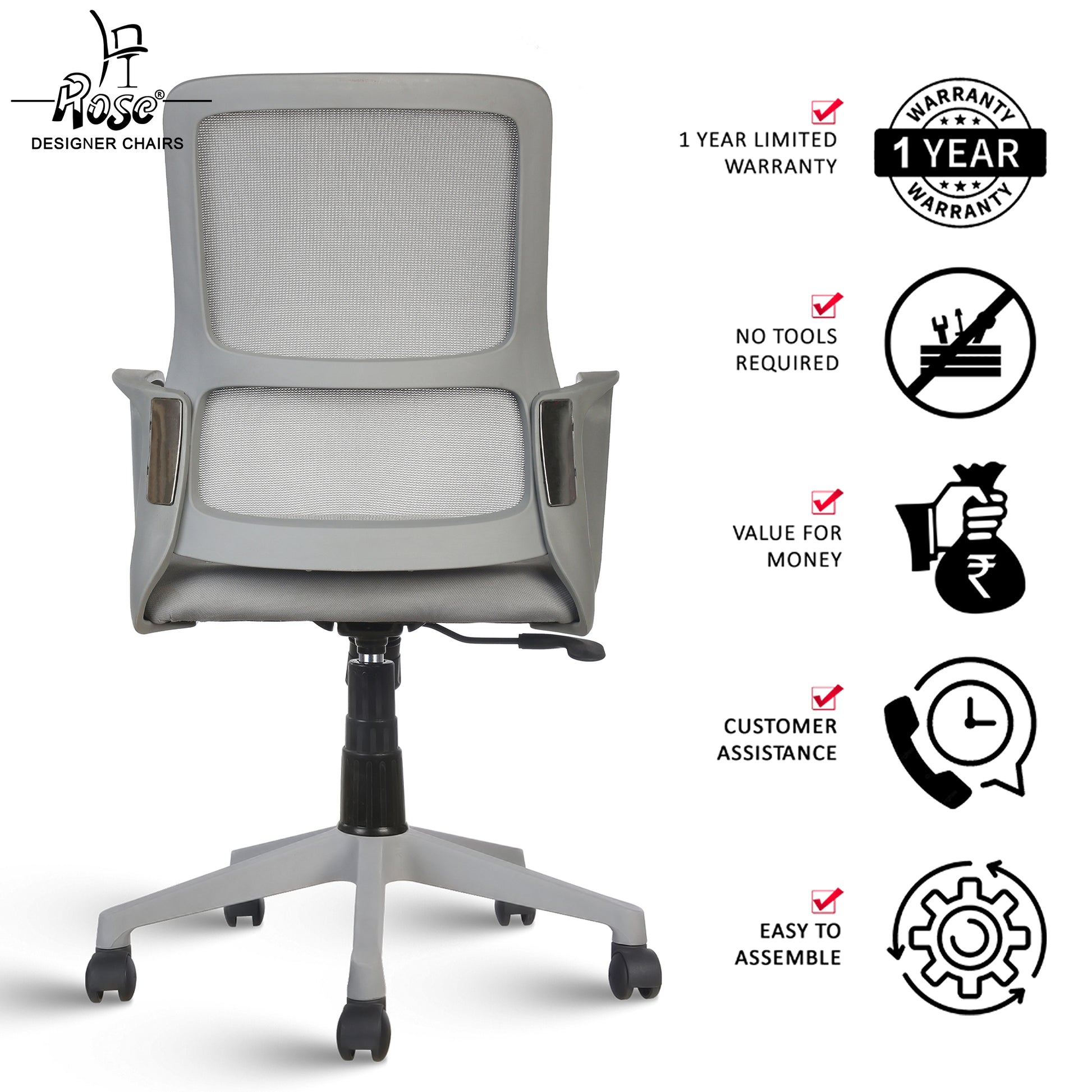 ROSE® Elanzo Mesh Mid-Back Ergonomic Office Chair