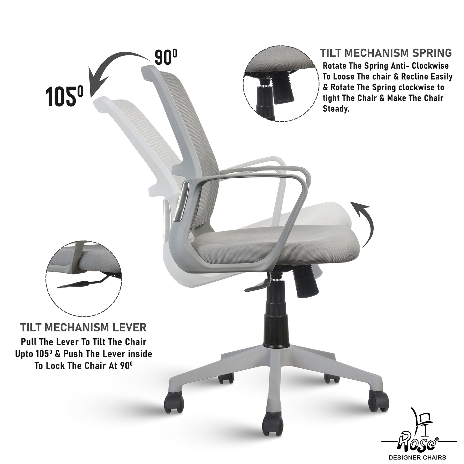 ROSE® Elanzo Mesh Mid-Back Ergonomic Office Chair
