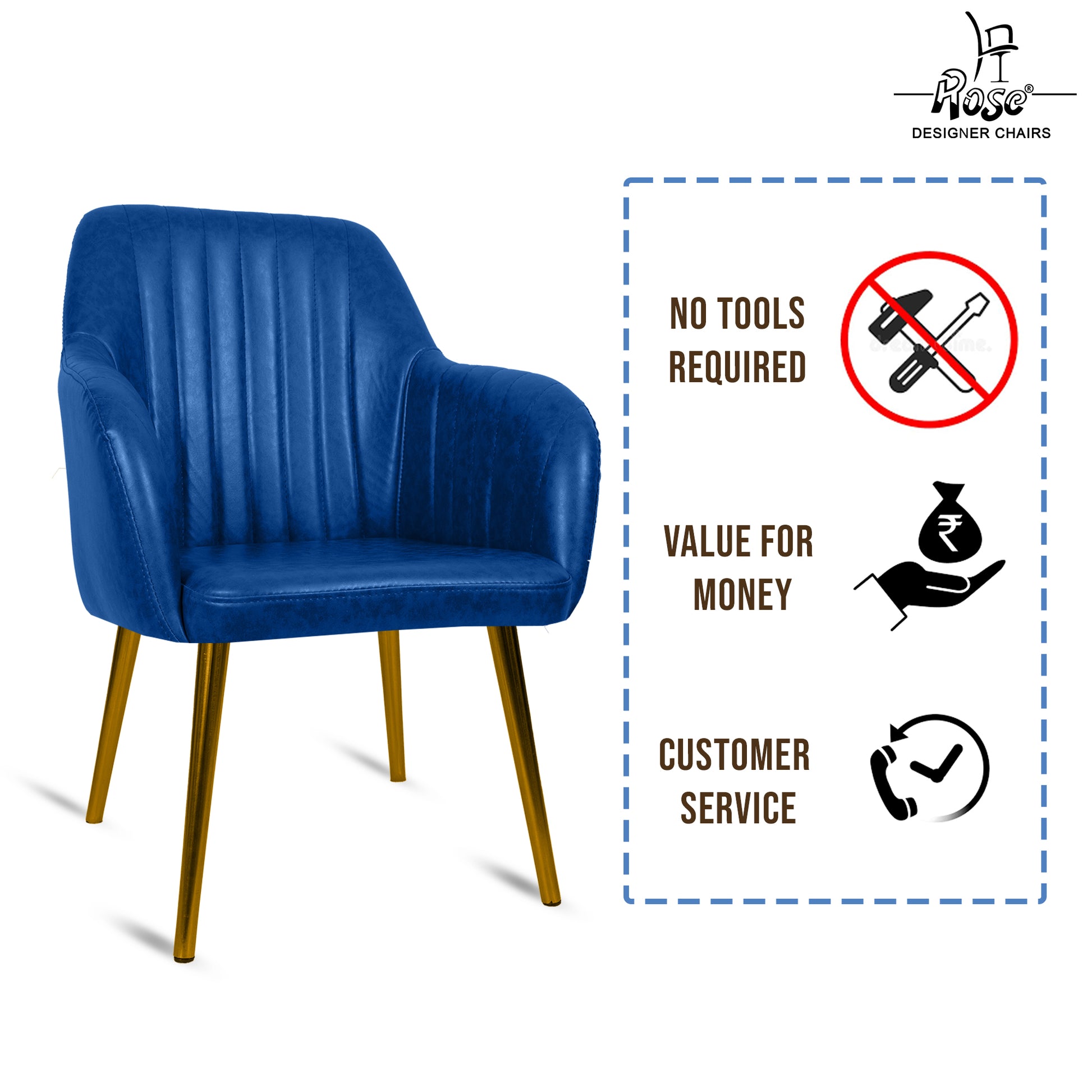 ROSE® Viha Dining Chair | Accent Chair for Living Room with Gold Legs and Copper Legs