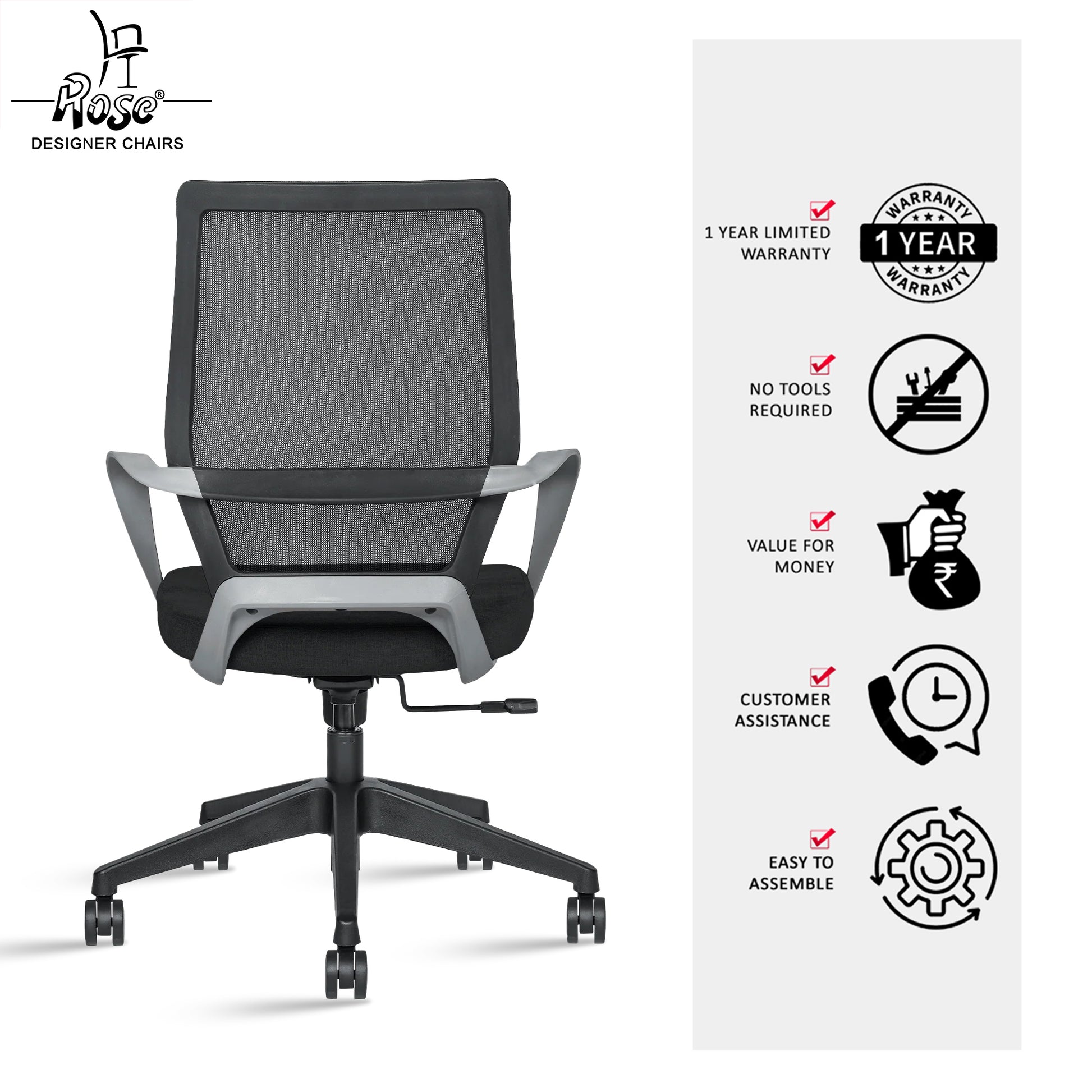 ROSE® Finch Mesh Mid-Back Office Chair