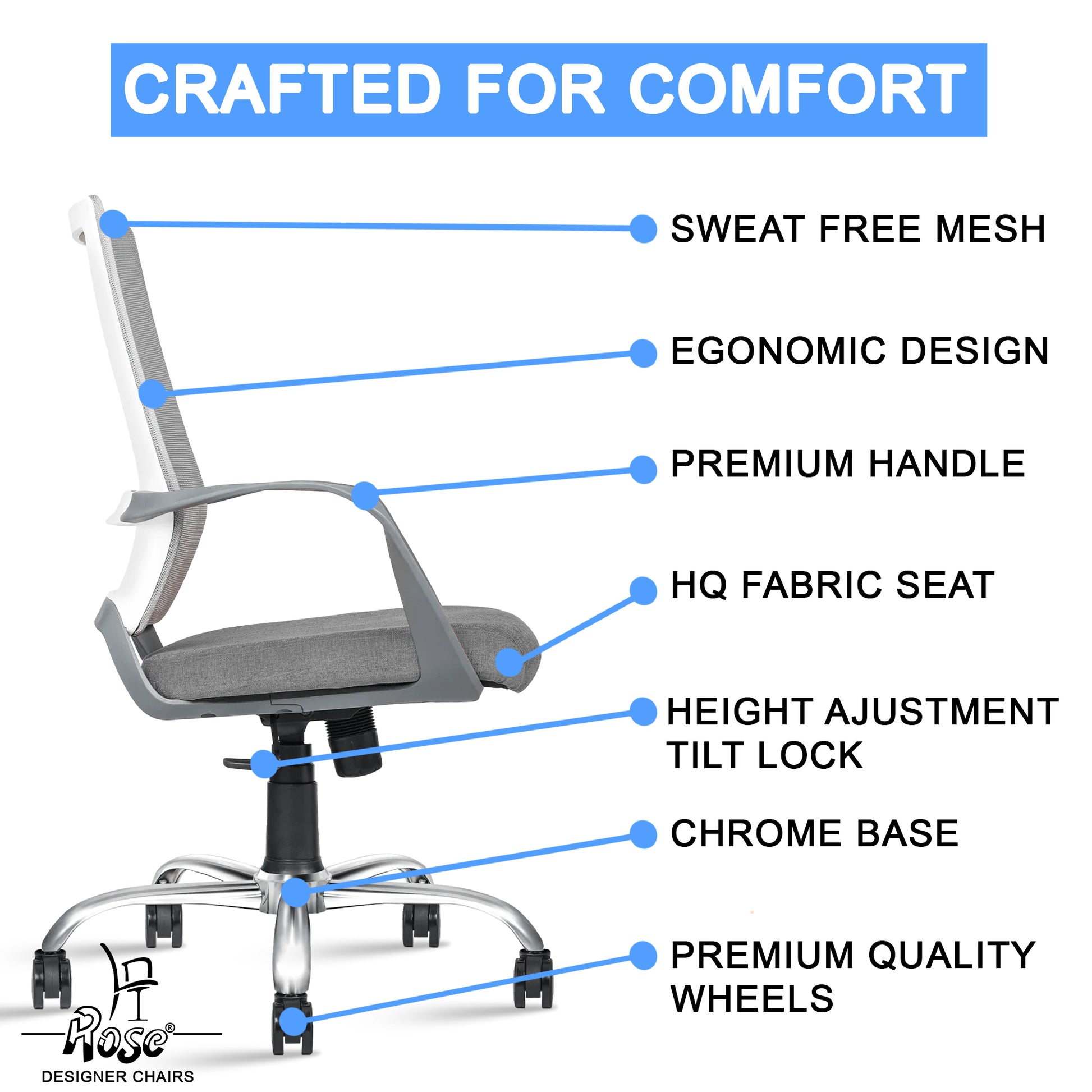 ROSE® Finch Mesh Mid-Back Office Chair