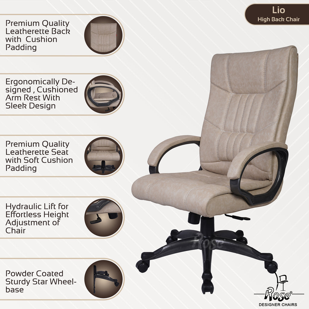ROSE®Lio Leatherette Executive High Back Chair(Ivory)