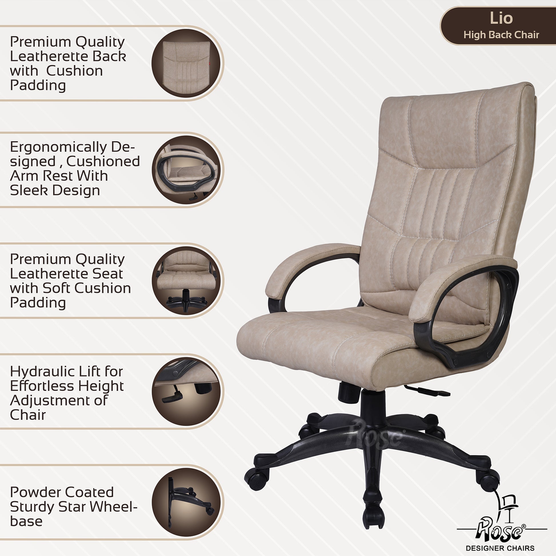 ROSE®Lio Leatherette Executive High Back Chair(Ivory)