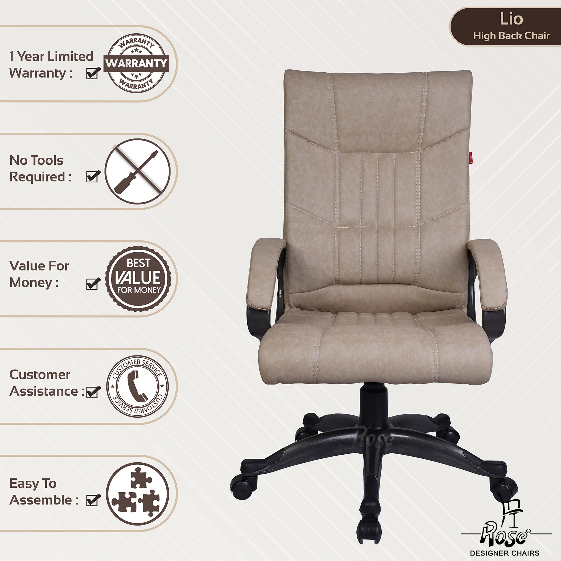 ROSE®Lio Leatherette Executive High Back Chair(Ivory)