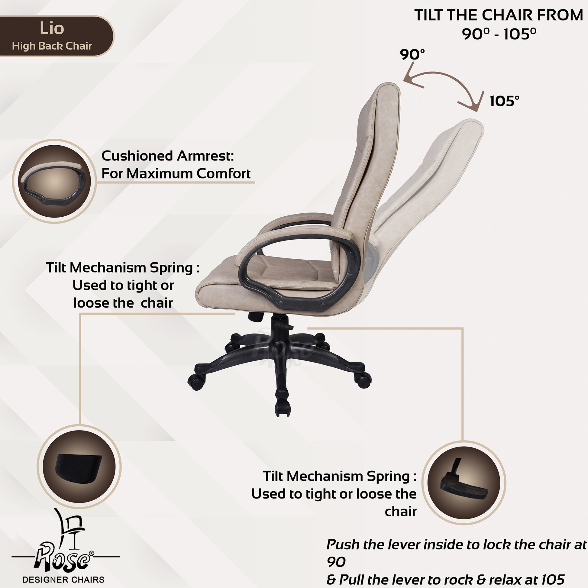 ROSE®Lio Leatherette Executive High Back Chair(Ivory)