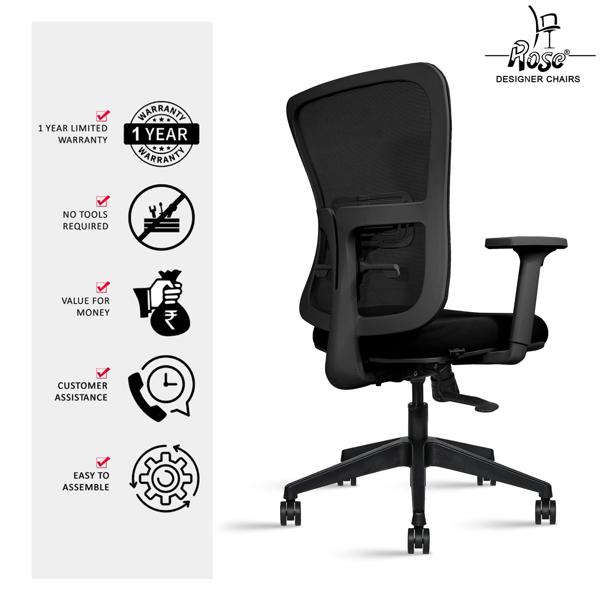 ROSE® Milan Mesh Mid-Back Office Chair