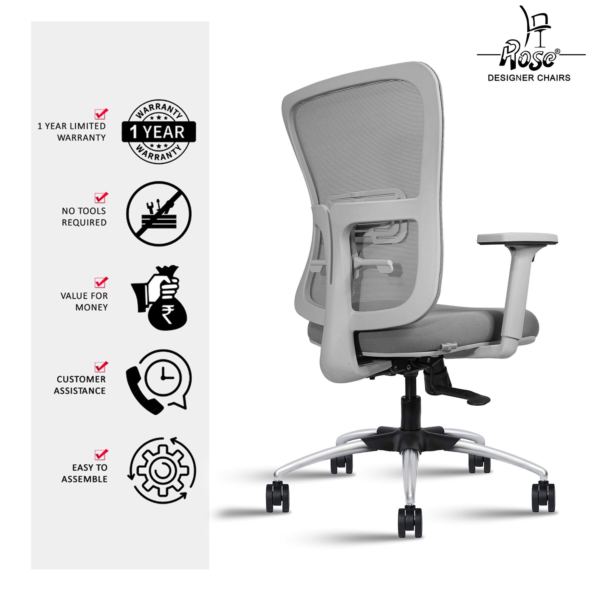ROSE® Milan Mesh Mid-Back Office Chair