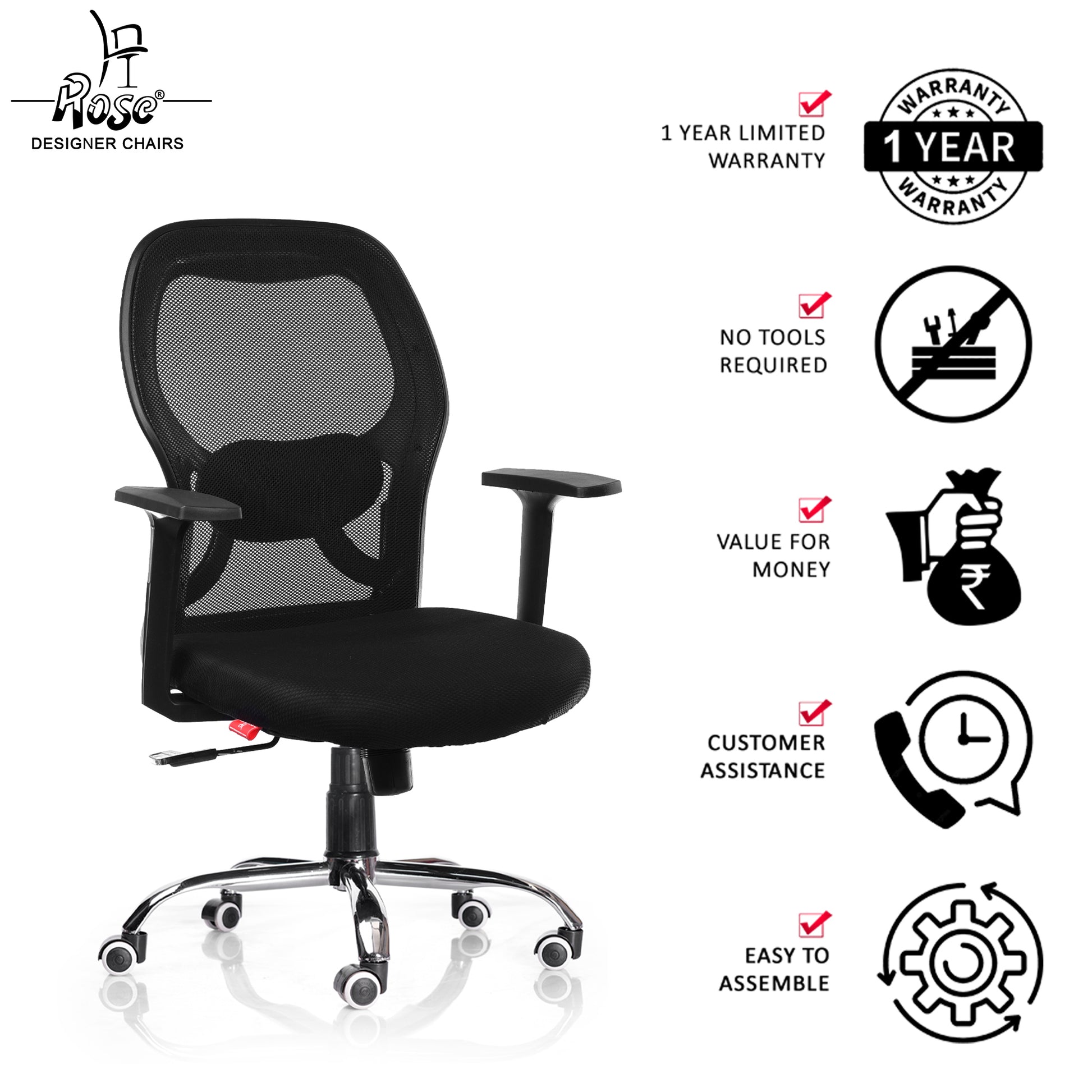 ROSE® Platinum Mid Back Mesh Office Chair