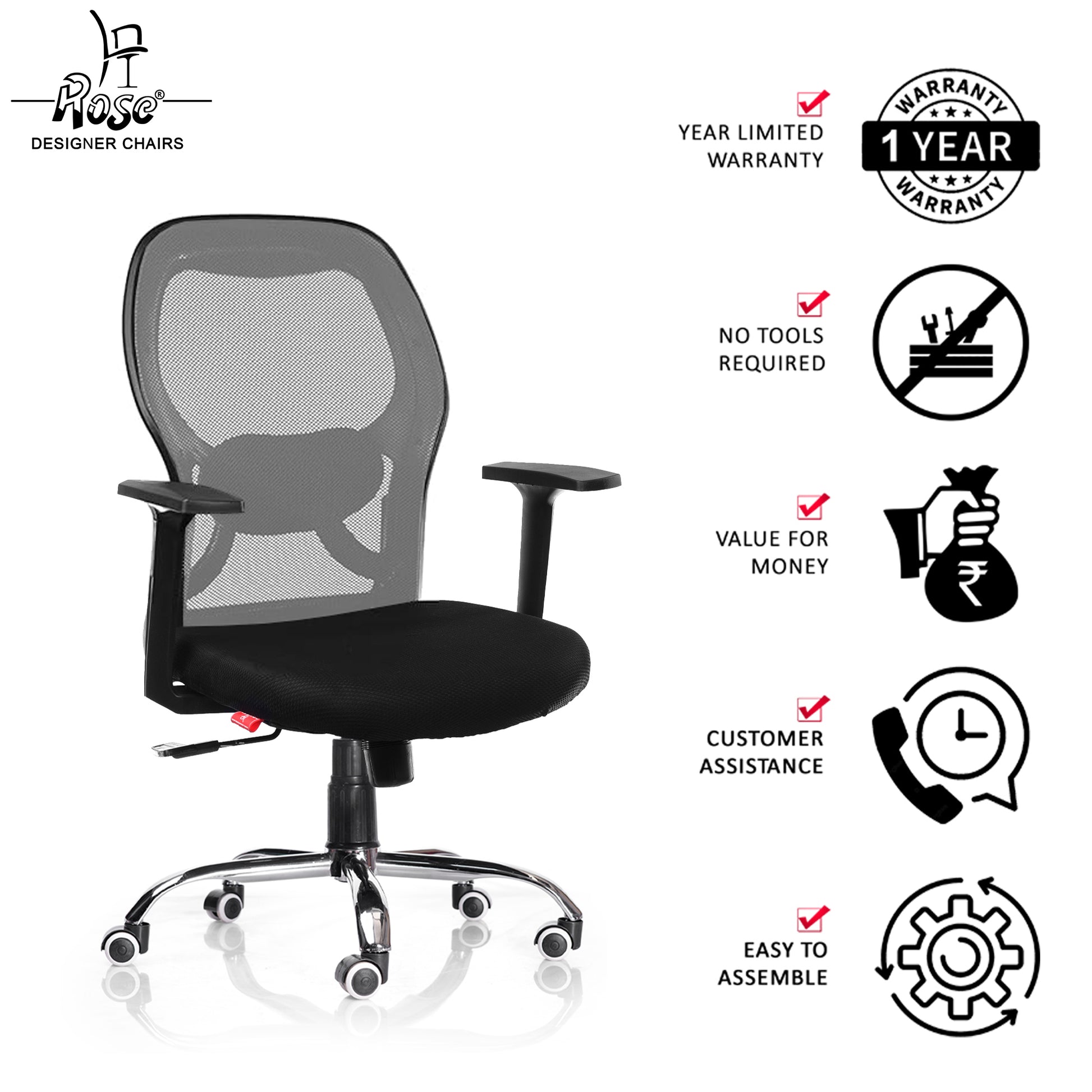 ROSE® Platinum Mid Back Mesh Office Chair