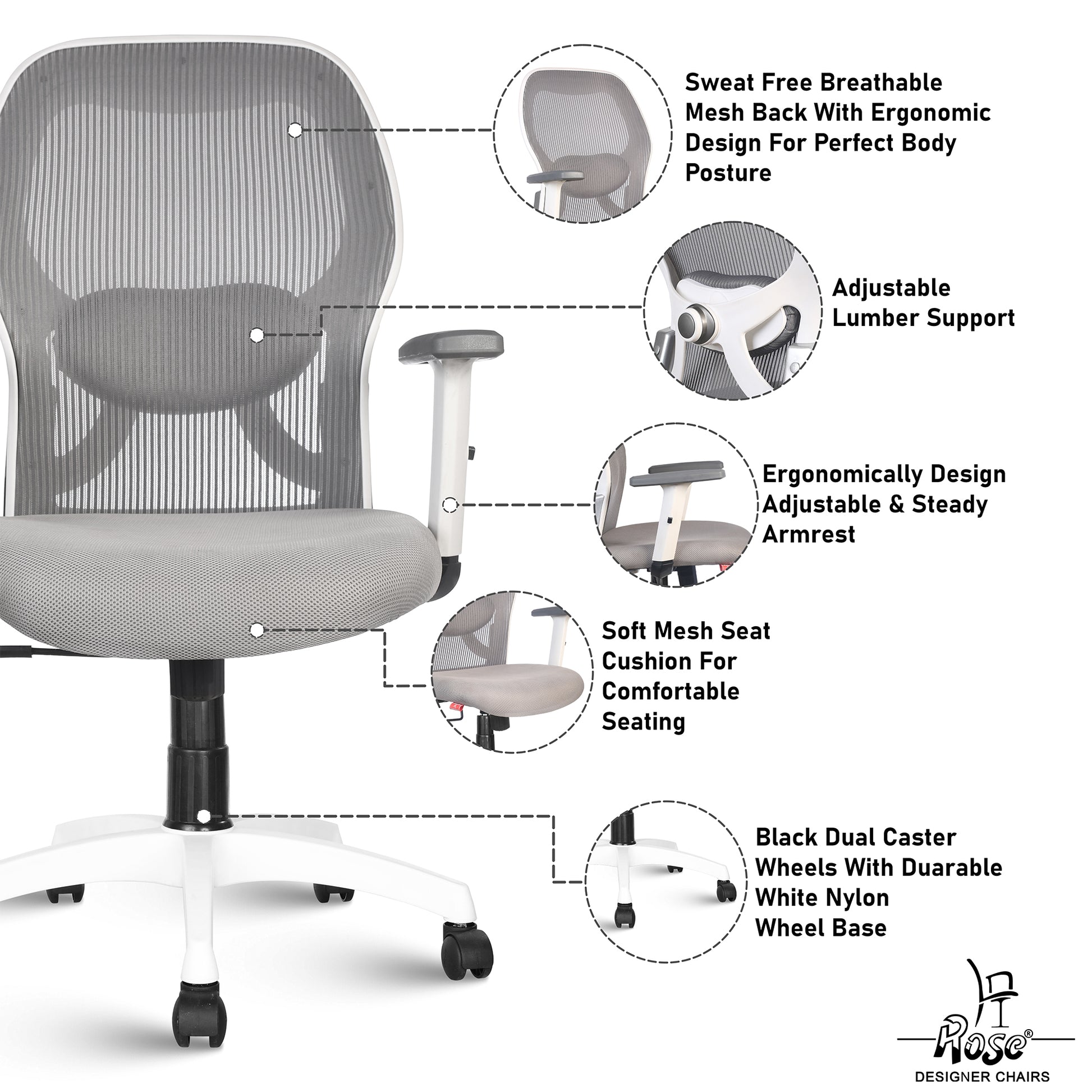 ROSE® Platinum Mid Back Mesh Office Chair