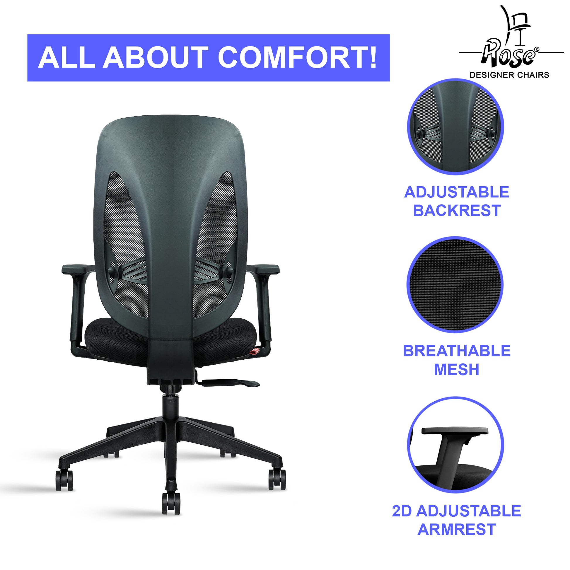 ROSE® Quebec Mesh Mid-Back Office Chair