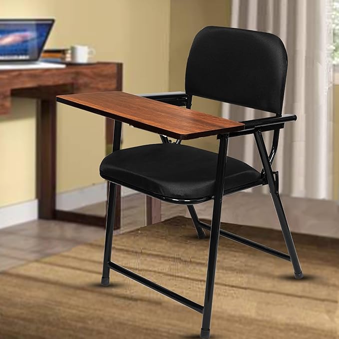 ROSE® Folding Chair with Writing Pad | Adjustable Cushion Seat | Work from Home, Study, School & College (Black)
