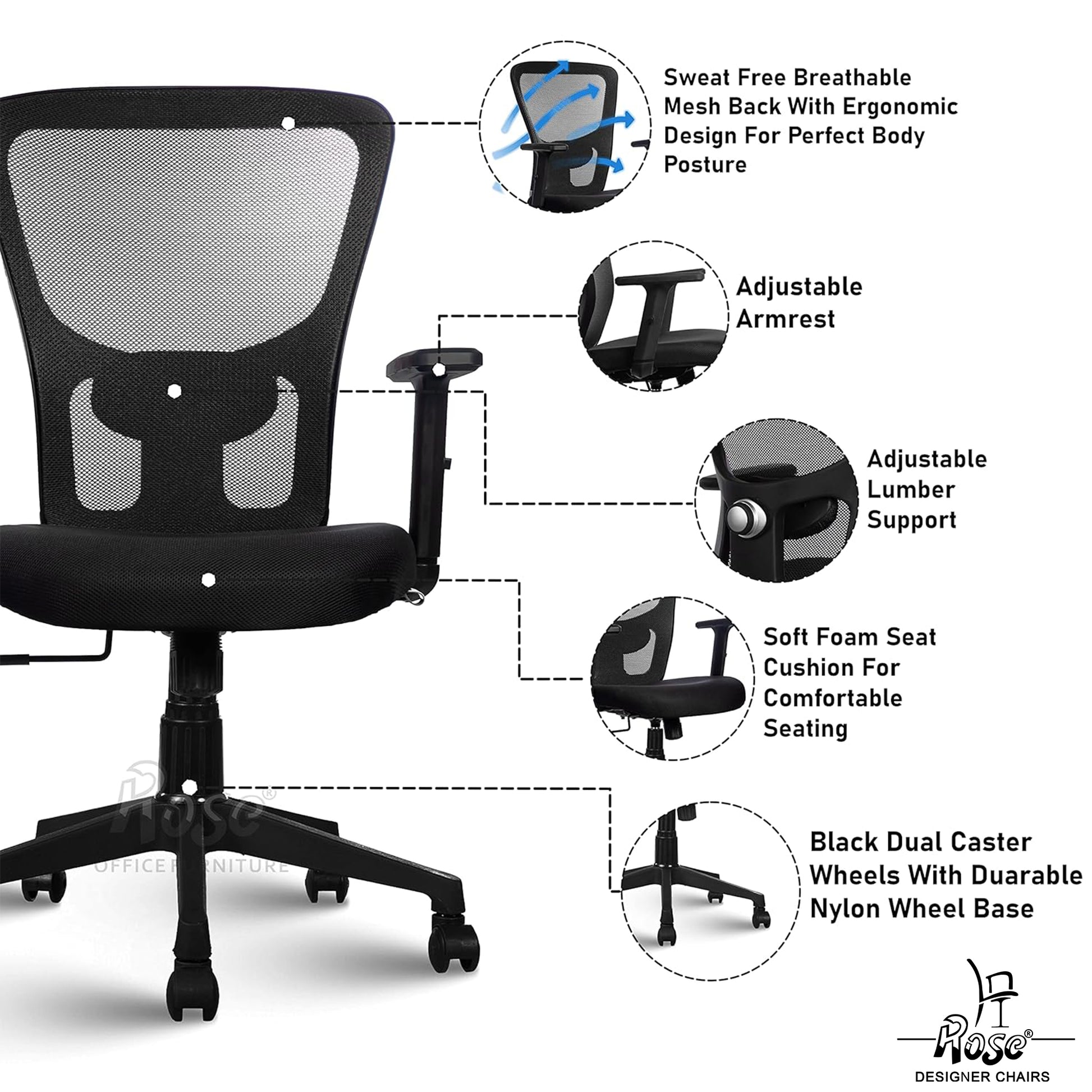 ROSE®Teesla Mesh Mid-Back Office Chair