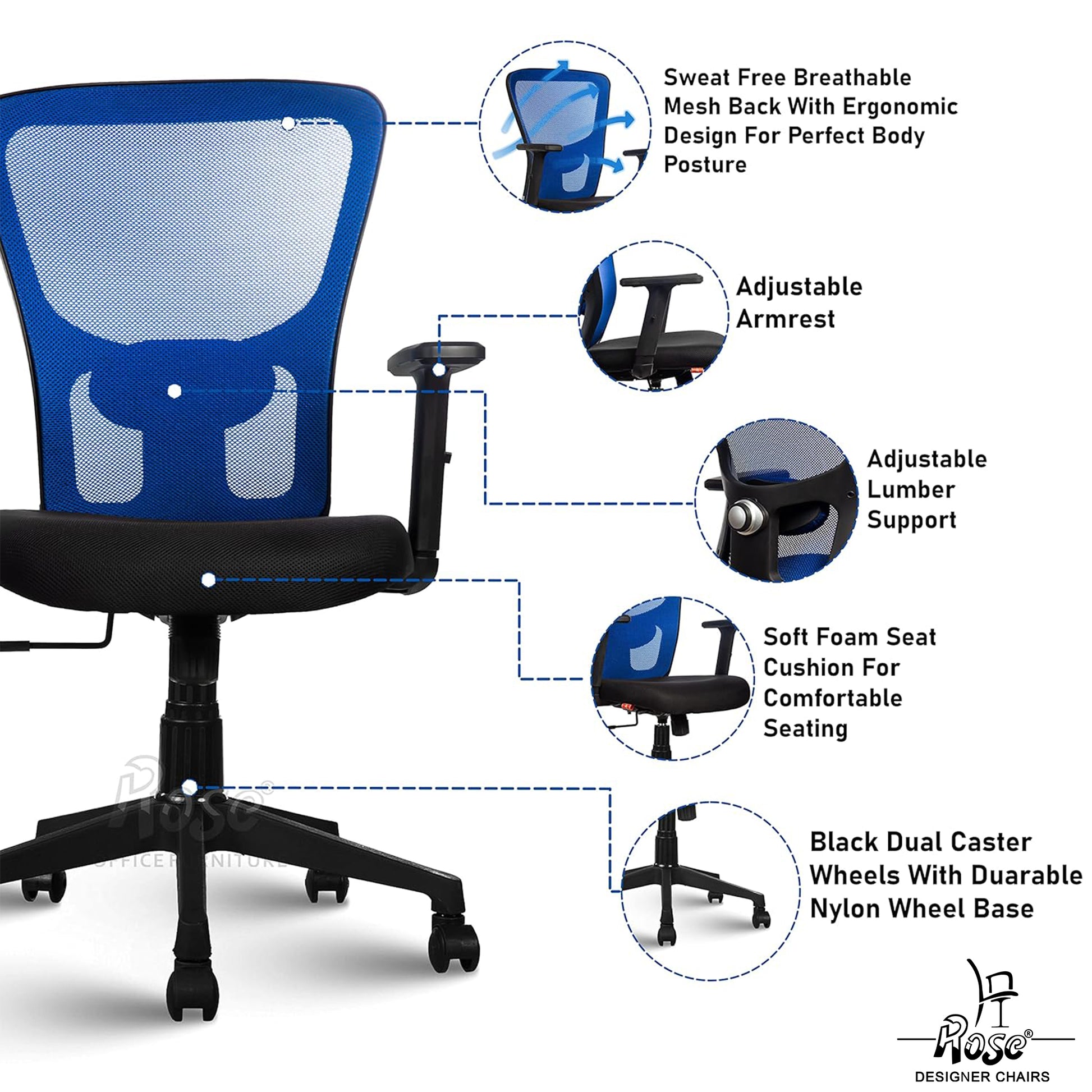 ROSE®Teesla Mesh Mid-Back Office Chair