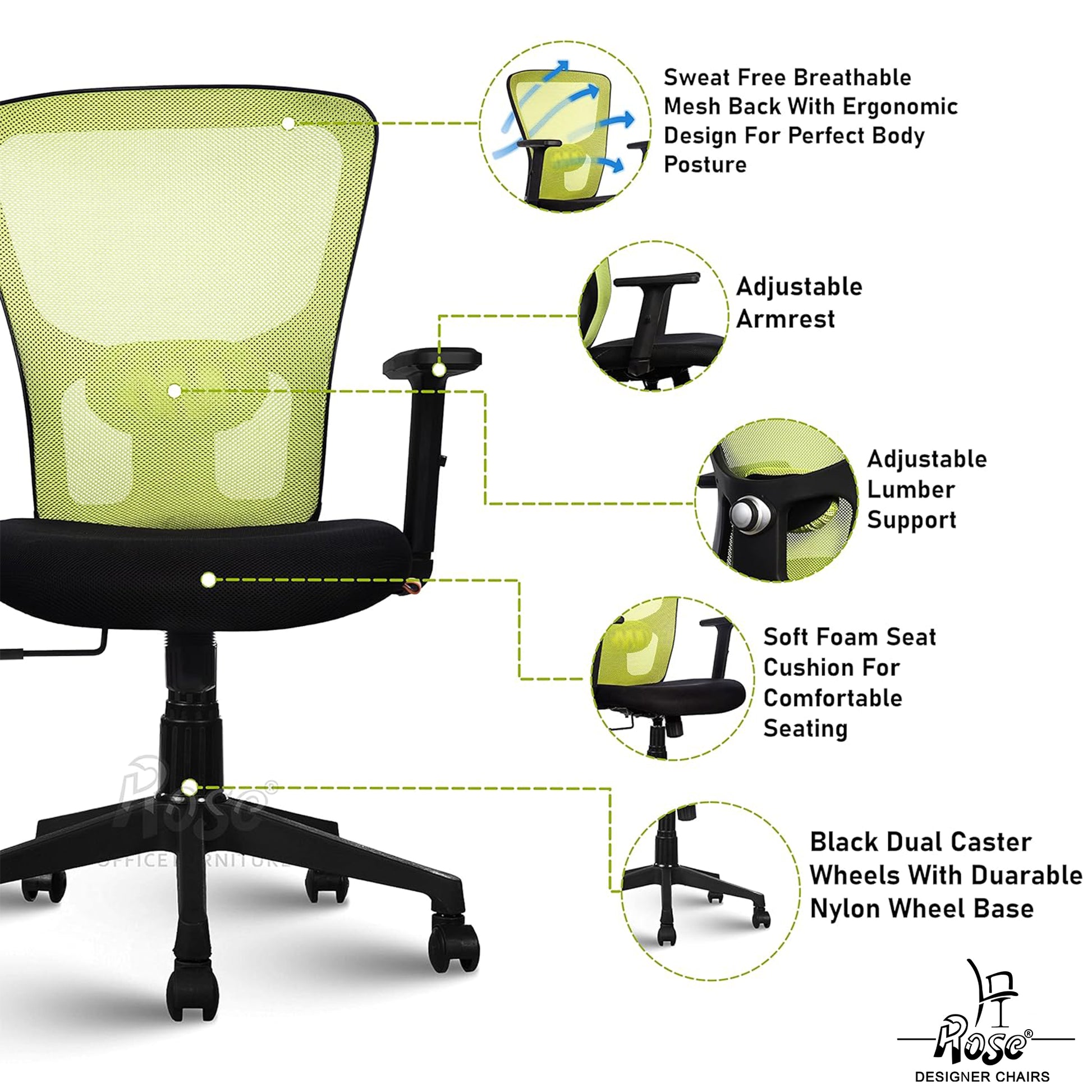 ROSE®Teesla Mesh Mid-Back Office Chair