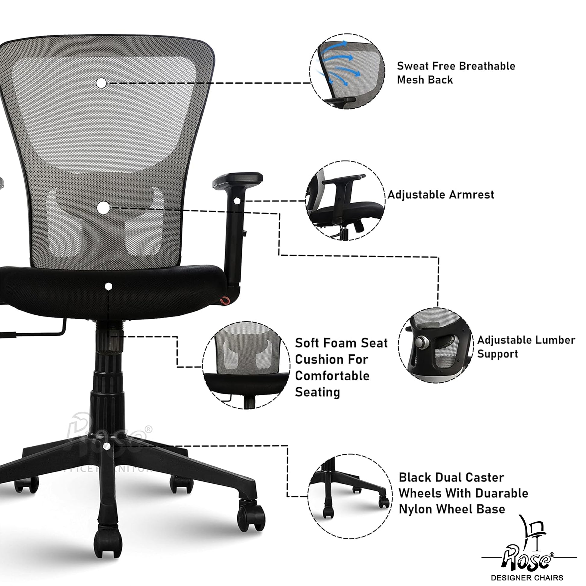 ROSE®Teesla Mesh Mid-Back Office Chair