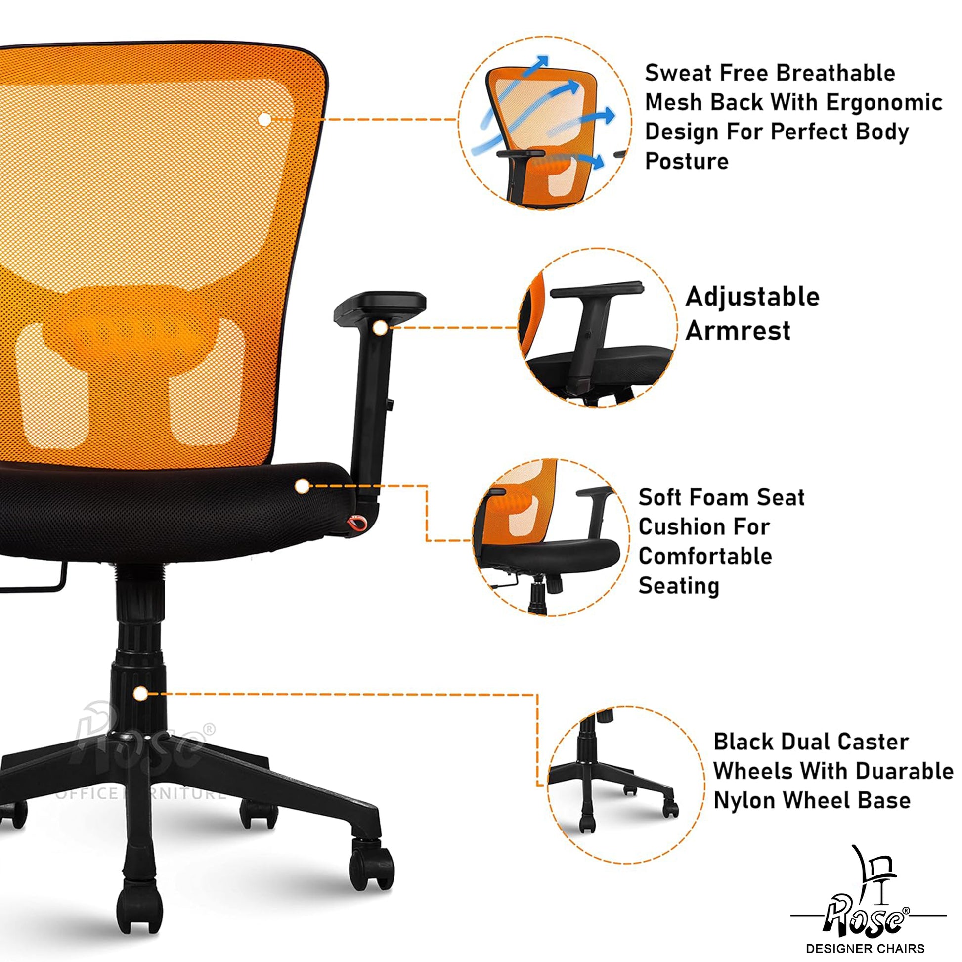 ROSE®Teesla Mesh Mid-Back Office Chair
