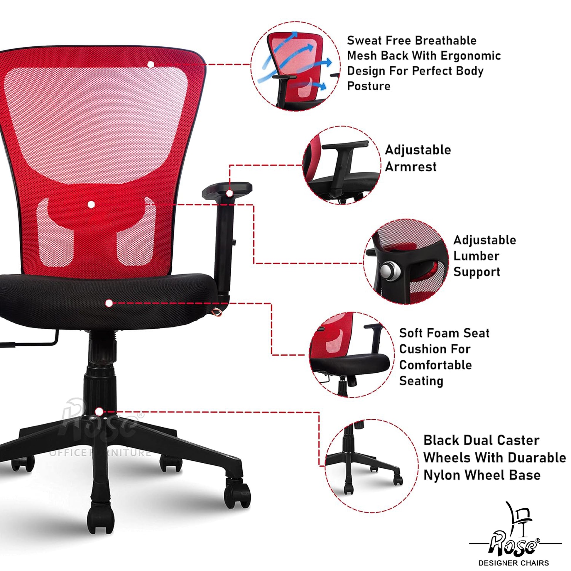 ROSE®Teesla Mesh Mid-Back Office Chair