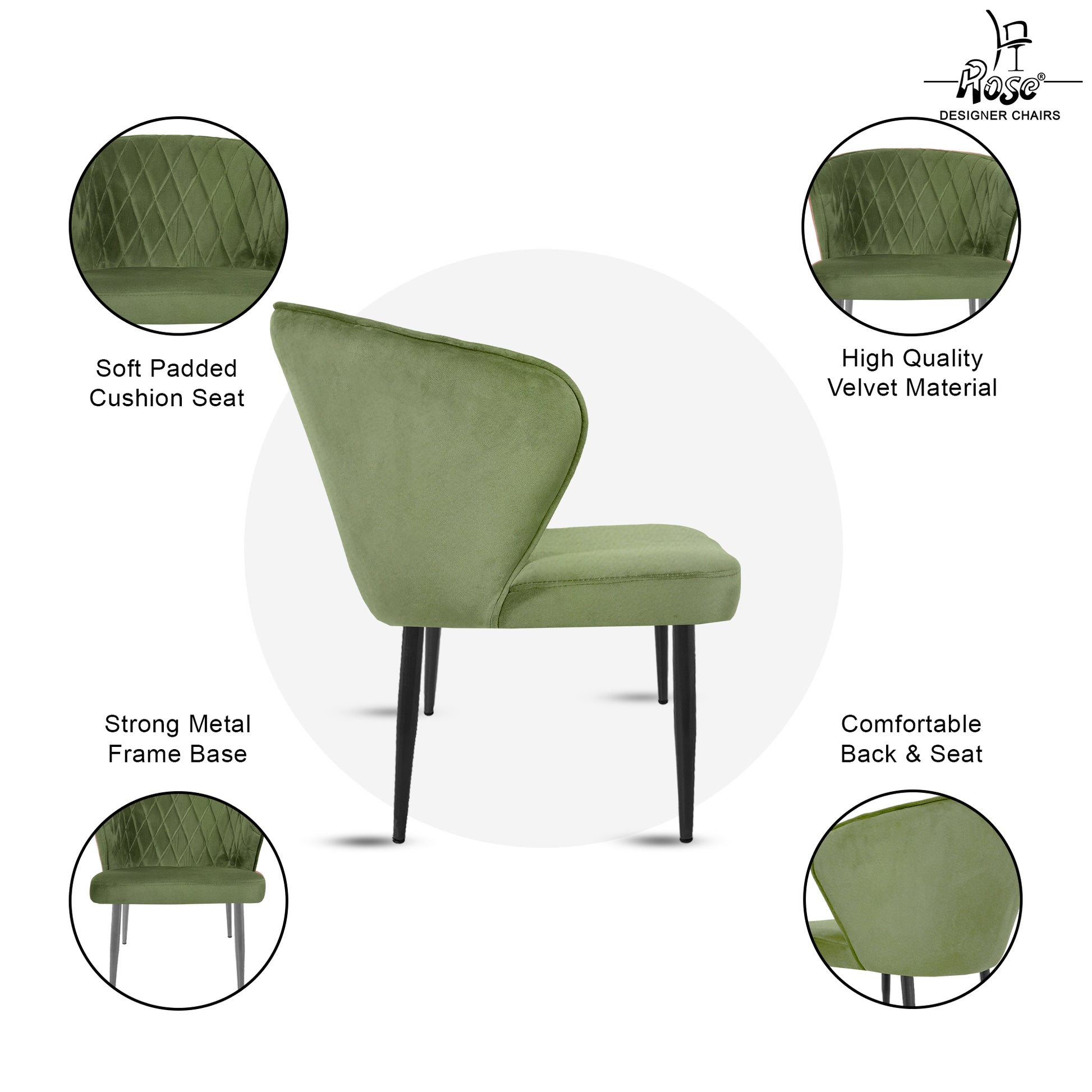 ROSE® Tora Dining Chair |Cafe Chair | Accent Chair for Living Room Bedroom Study Room | 1 Year Warranty